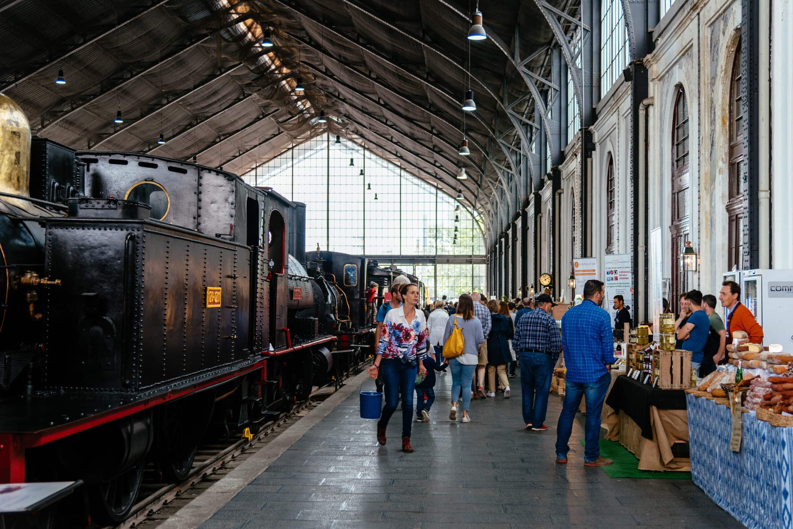 Madrid, Spain - Engine Market, Mercado de Motores, at Madrid Railway Museum. It takes over the old train museum of Delicias for a flea market.