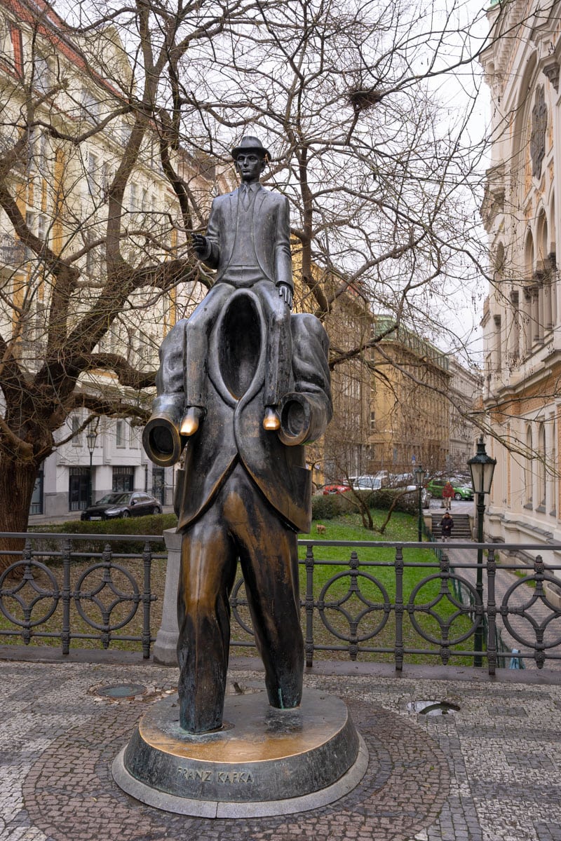 The Kafka Monument outside the Spanish Synagogue.