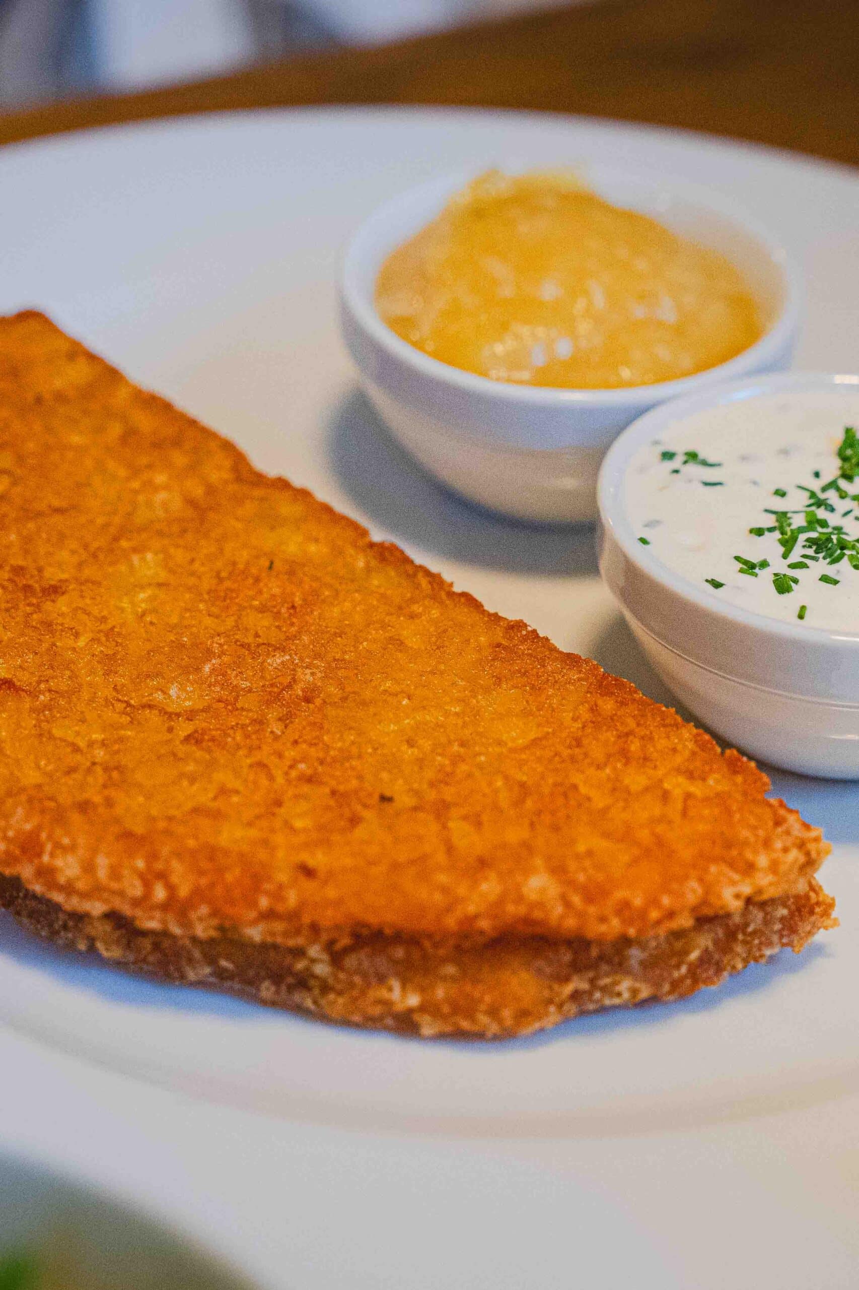 crispy, golden fried rösti with applesauce and horseradish. This was one component of the Tafelspitz Jin had at Gastwirtschaft Schilling during our four day stay in Vienna