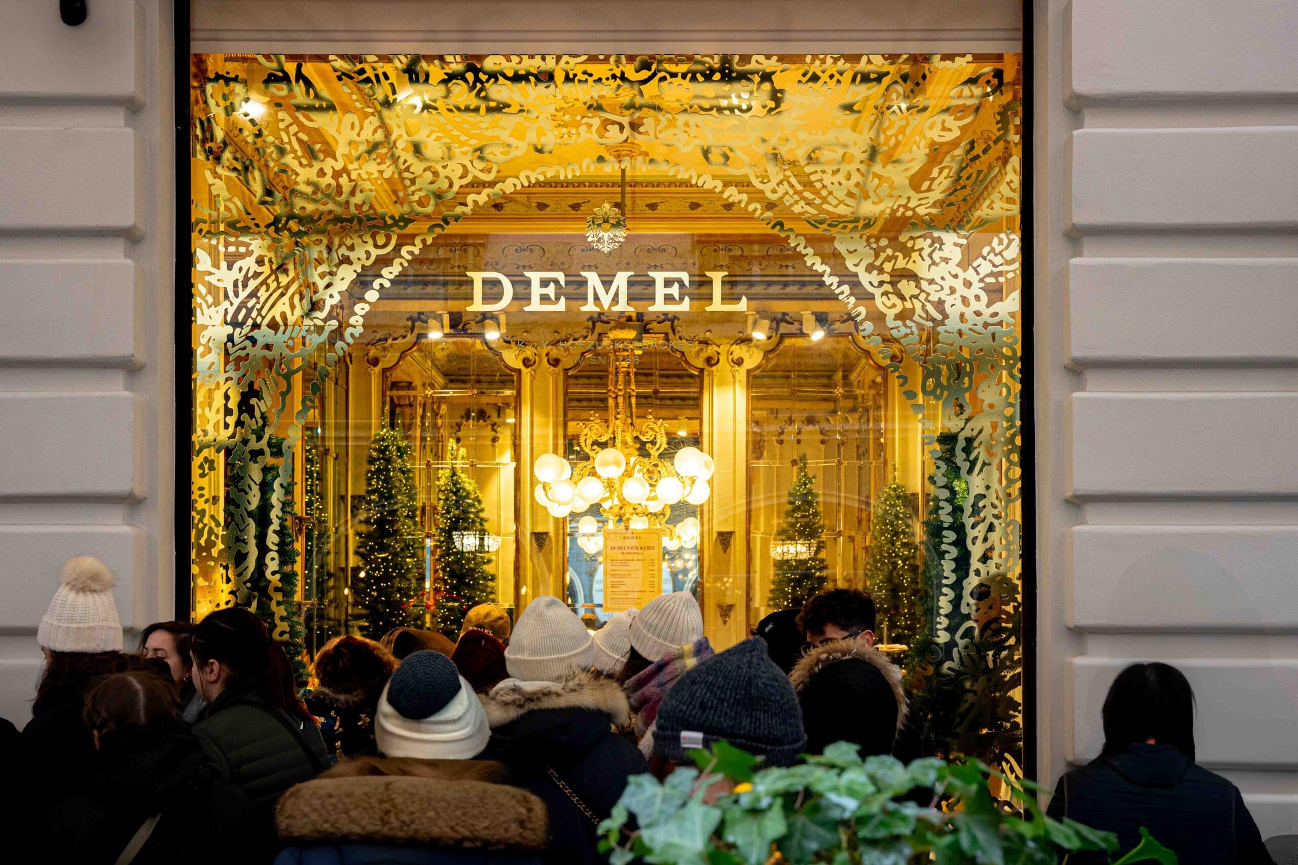 People lining up outside Cafe Demel in Vienna