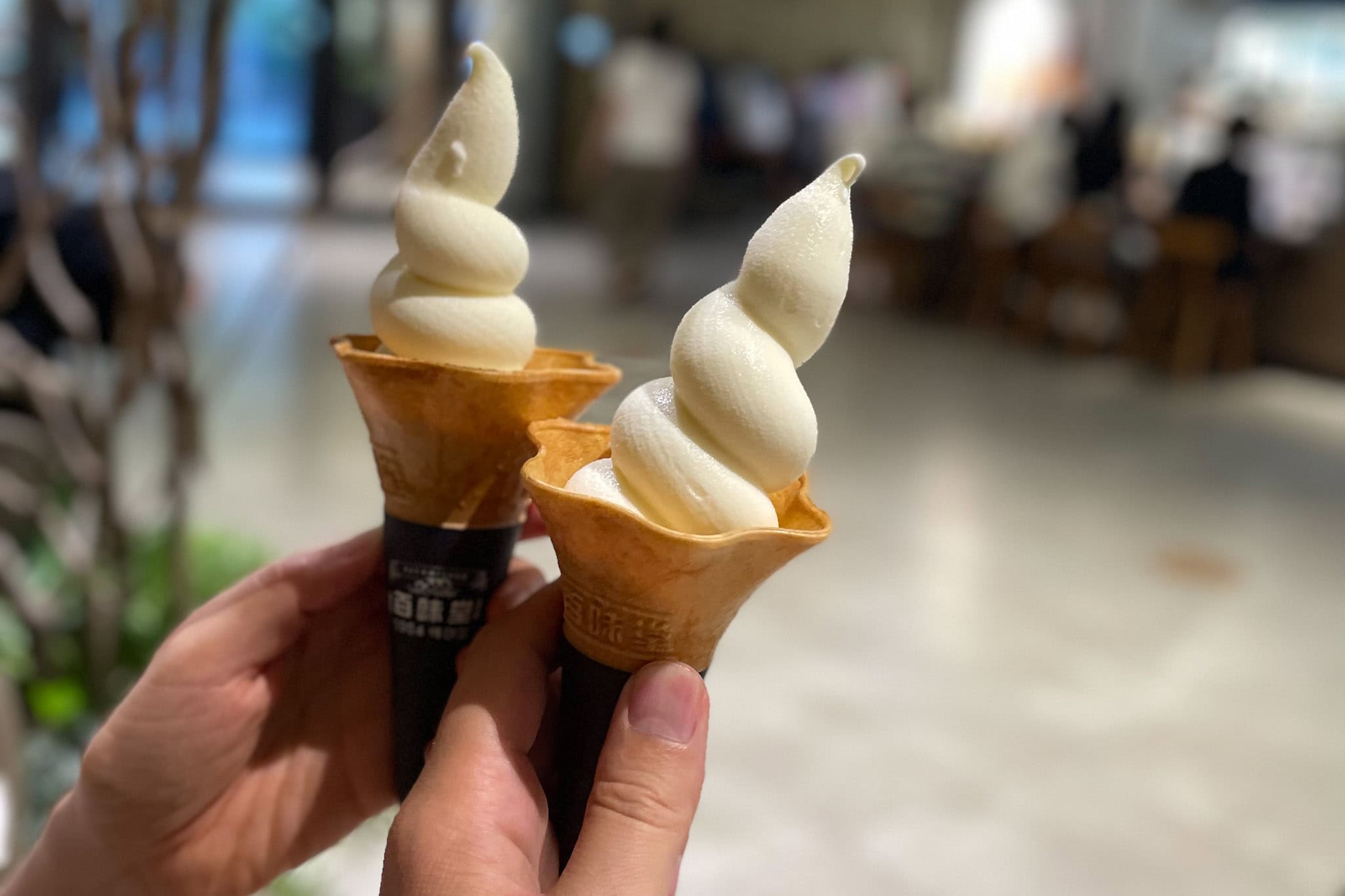 Two milk ice cream cones we had at Baek Mi Dang in the Hyundai Outlet Mall in Dongdaemun