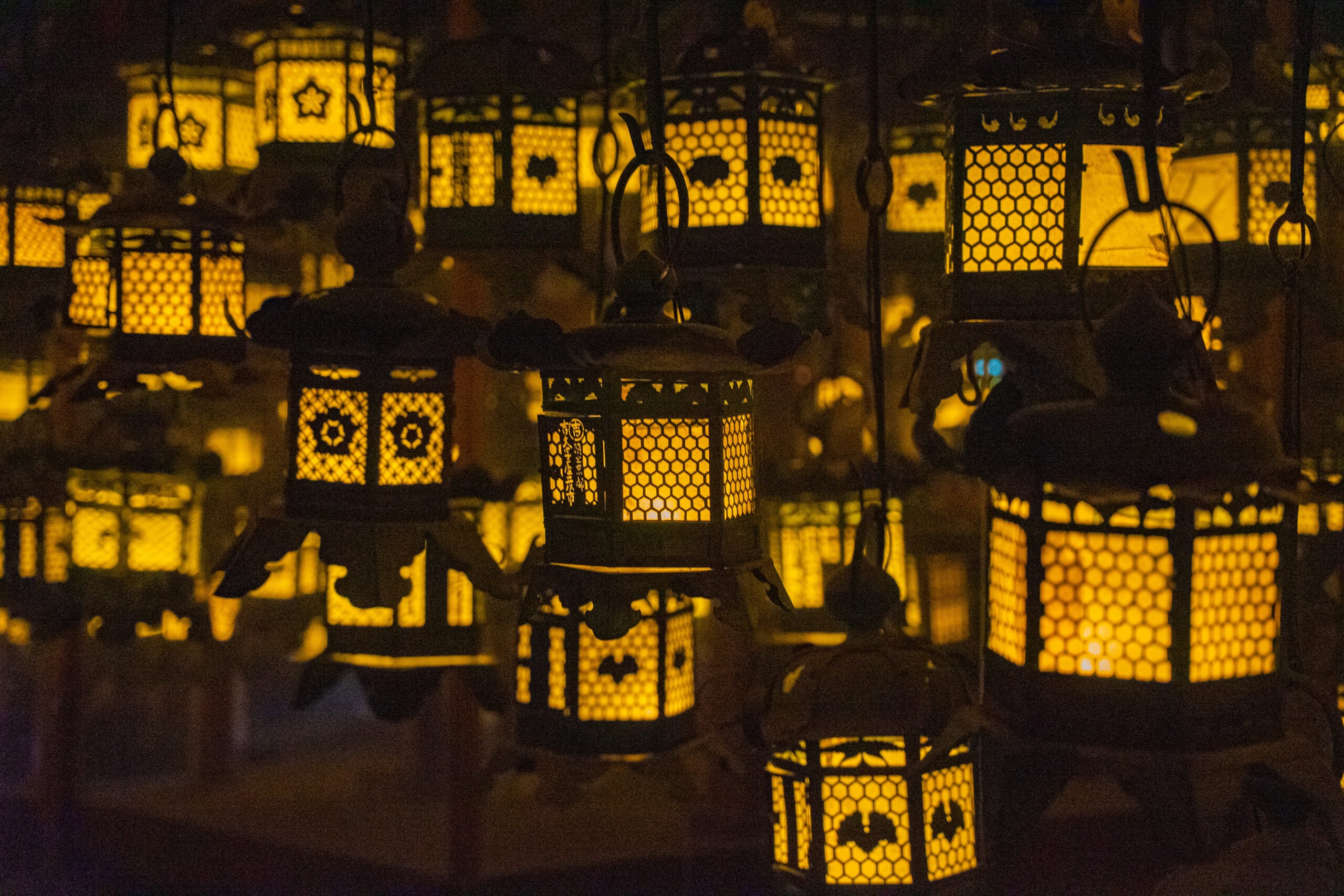 Lanterns inside the Lantern Hall, Kasuga Taisha Shrine