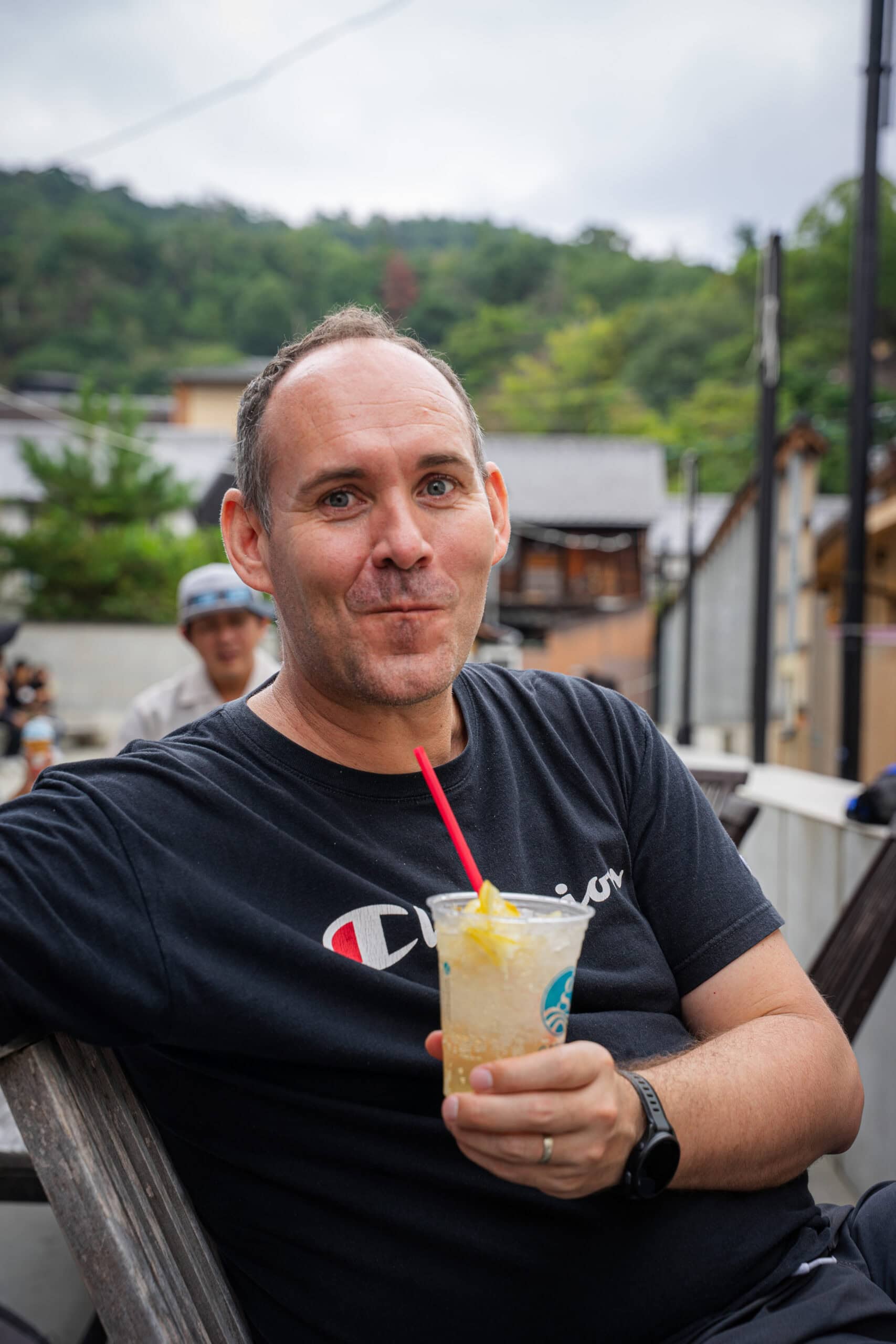 I am drinking a whisky lemon soda at Gebura on Miyajima island
