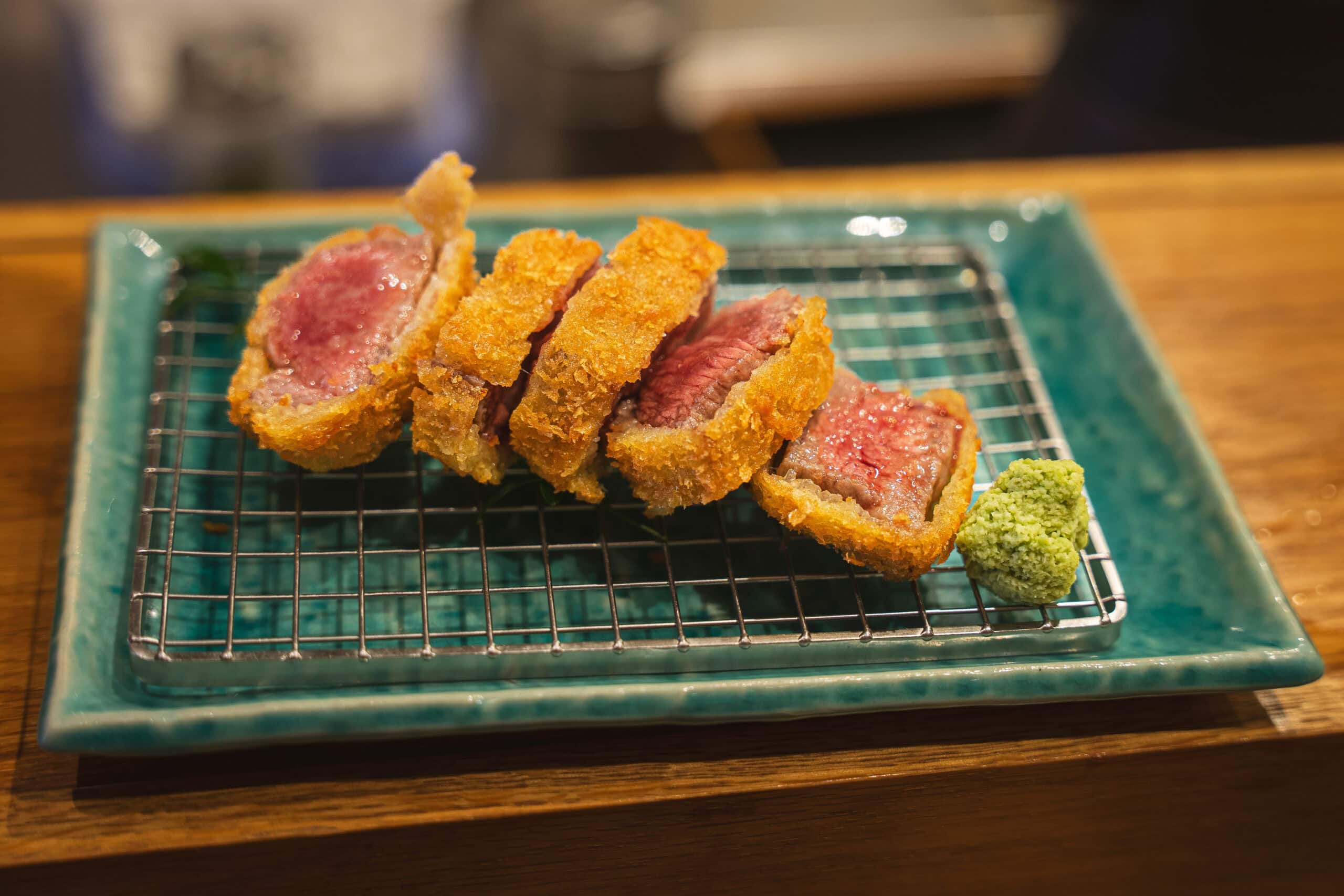 Wagyu gyukatsu at Tonkatsu Katsuda in Kyoto