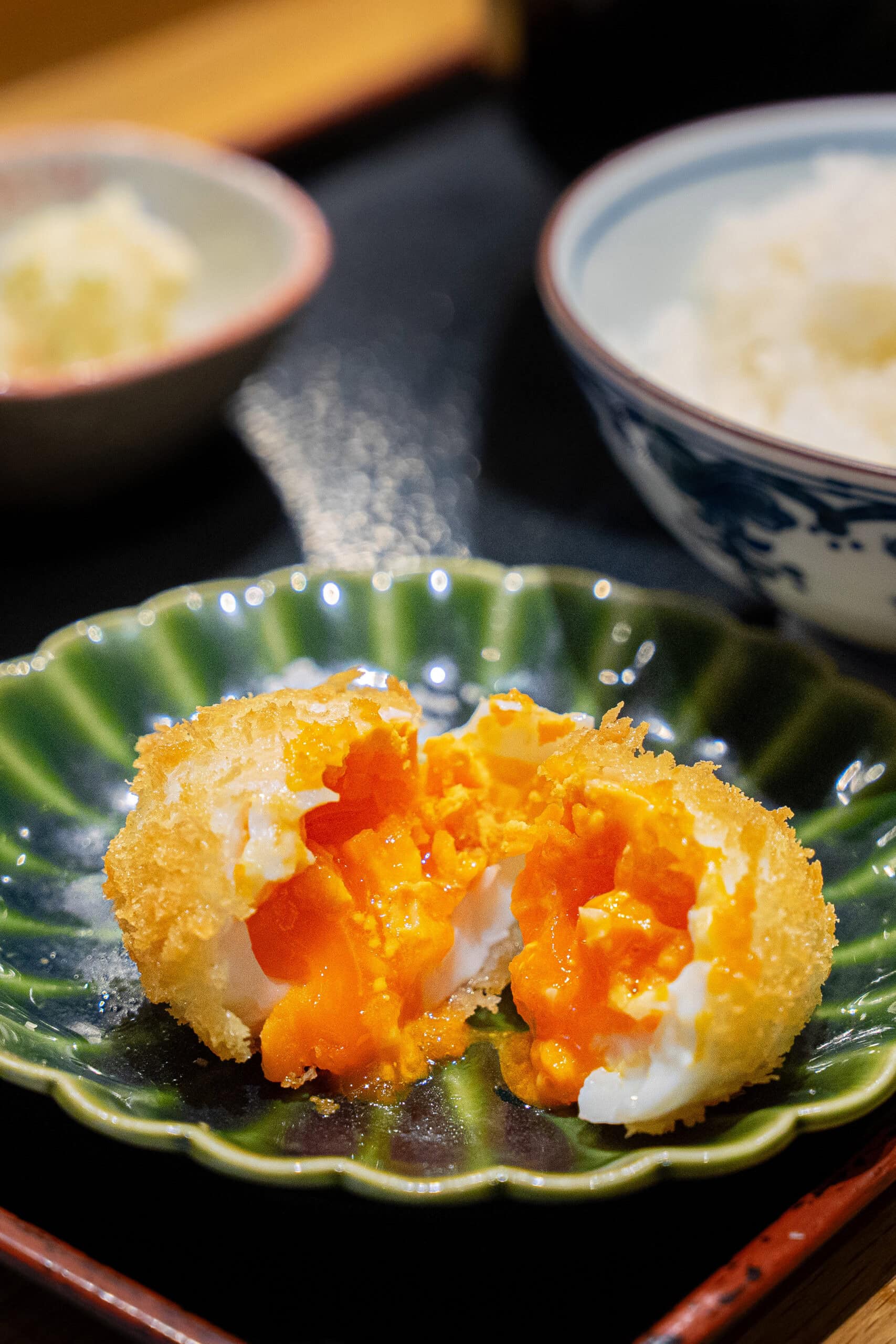 The ultimate egg. atTonkatsu Katsuda. It's coated in planko and deep fried, but still runny on the inside