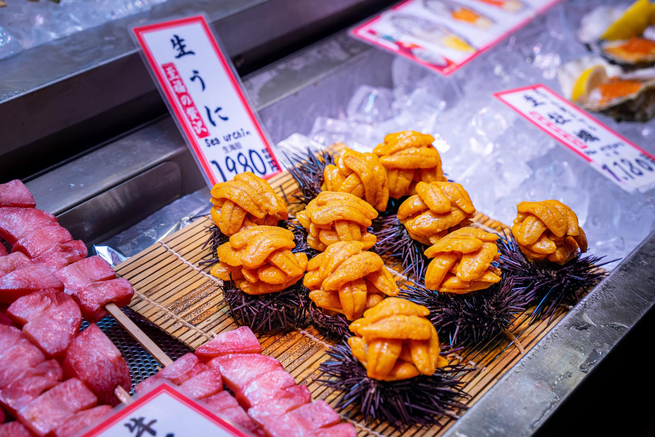 Sea urchin for sale at Nishiki food market in Kyoto