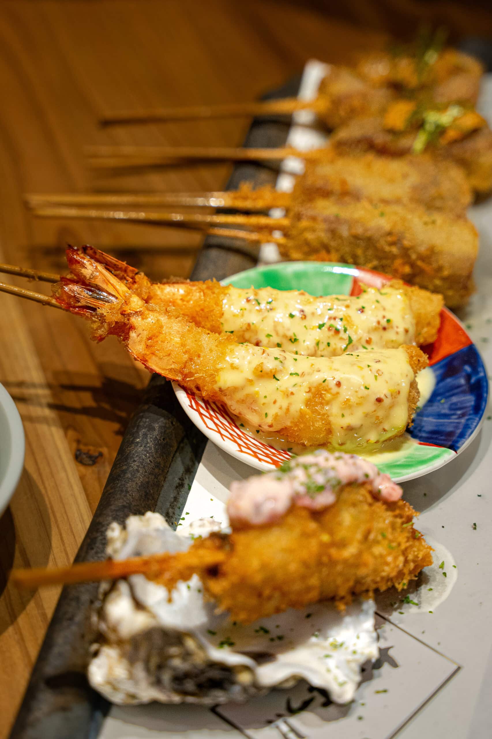 A selection of deep fried skewers that we had at Aiyo! Sanjo