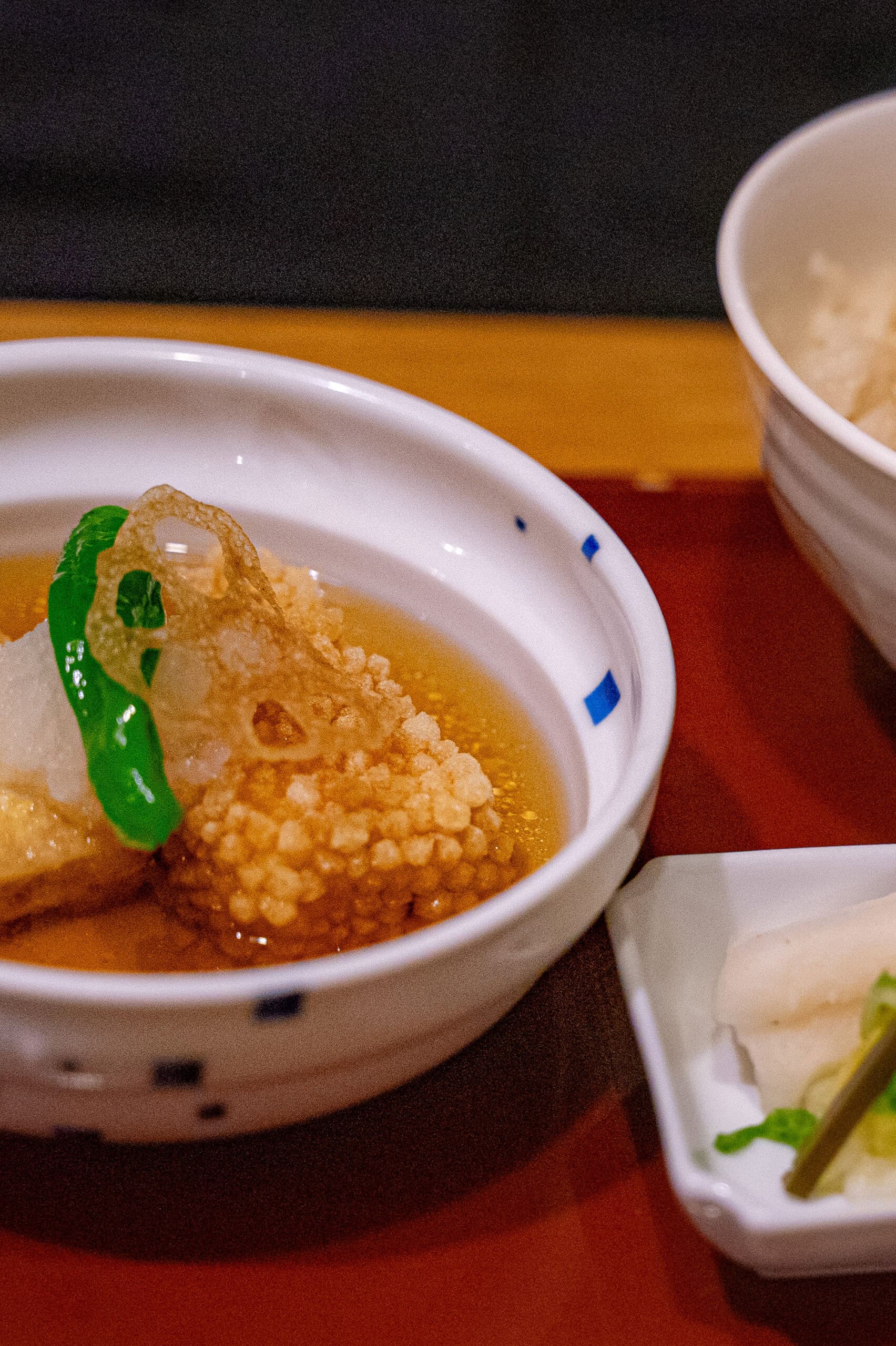 crunchy tofu in a broth that we had as part of our set meal at Kyotofu Fujino, located at Kyoto Station