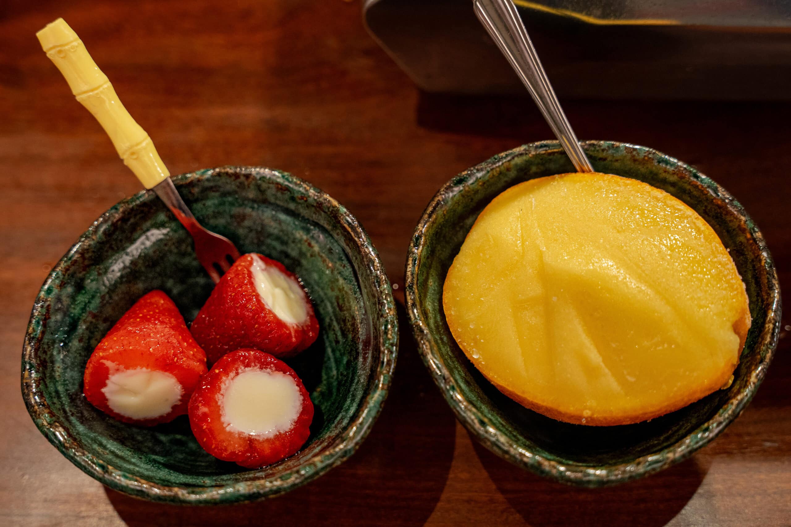 Strawberry and orange sorbet, served inside the fruit that we had for dessert at Yakiniku Asuka