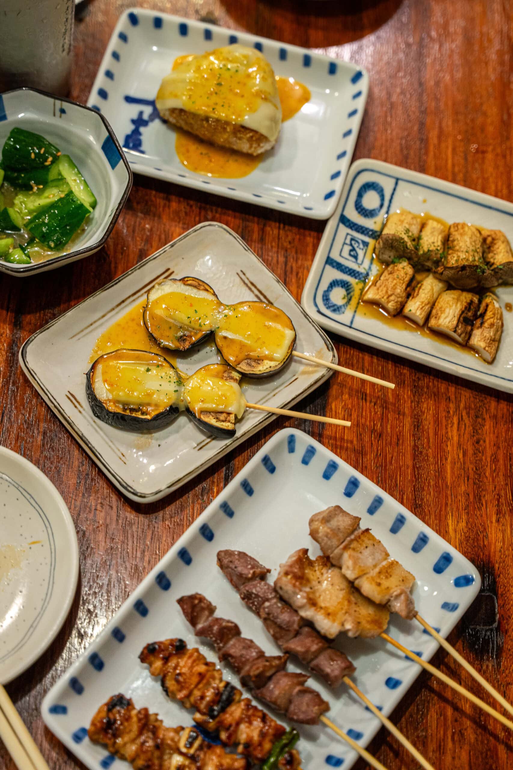 Skewers and other small snacks we had at Yakitori Daikichi