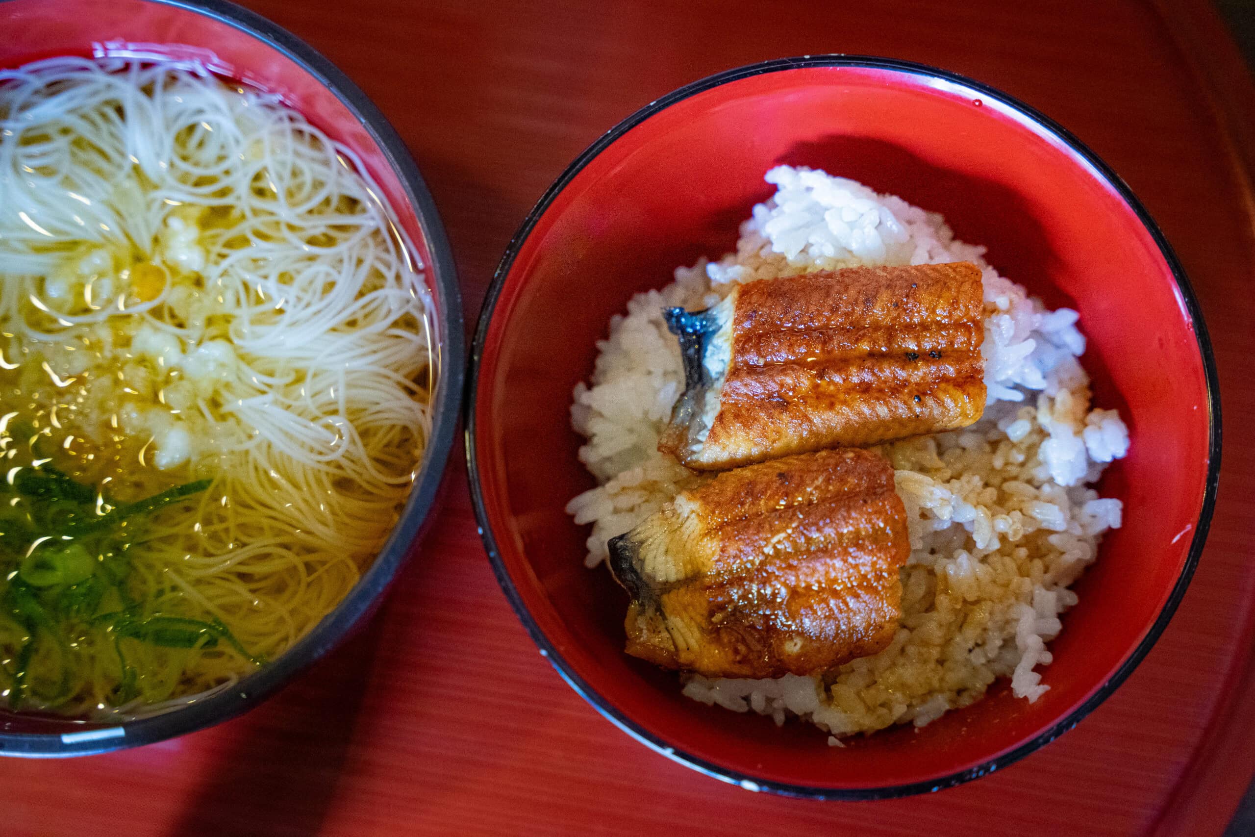 Grilled eel and noodles we had for lunch in Nara
