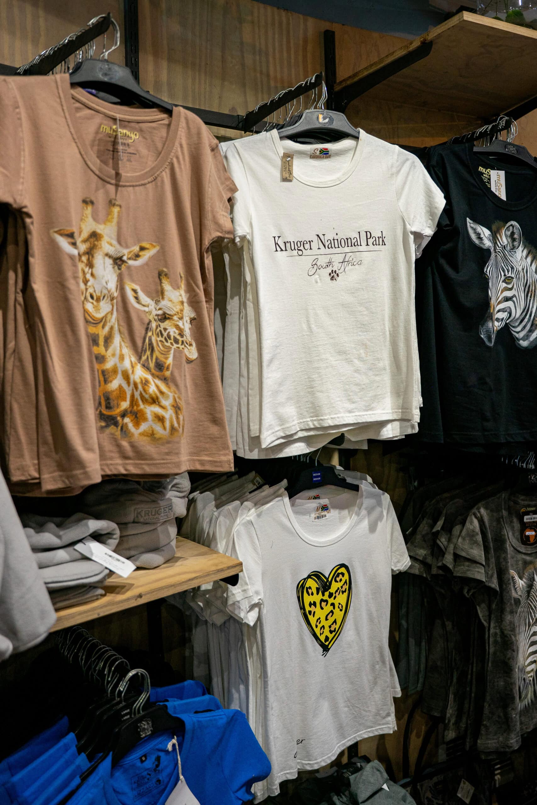 Souvenir t-shirts for sale at the Shingwedzi Park Shop