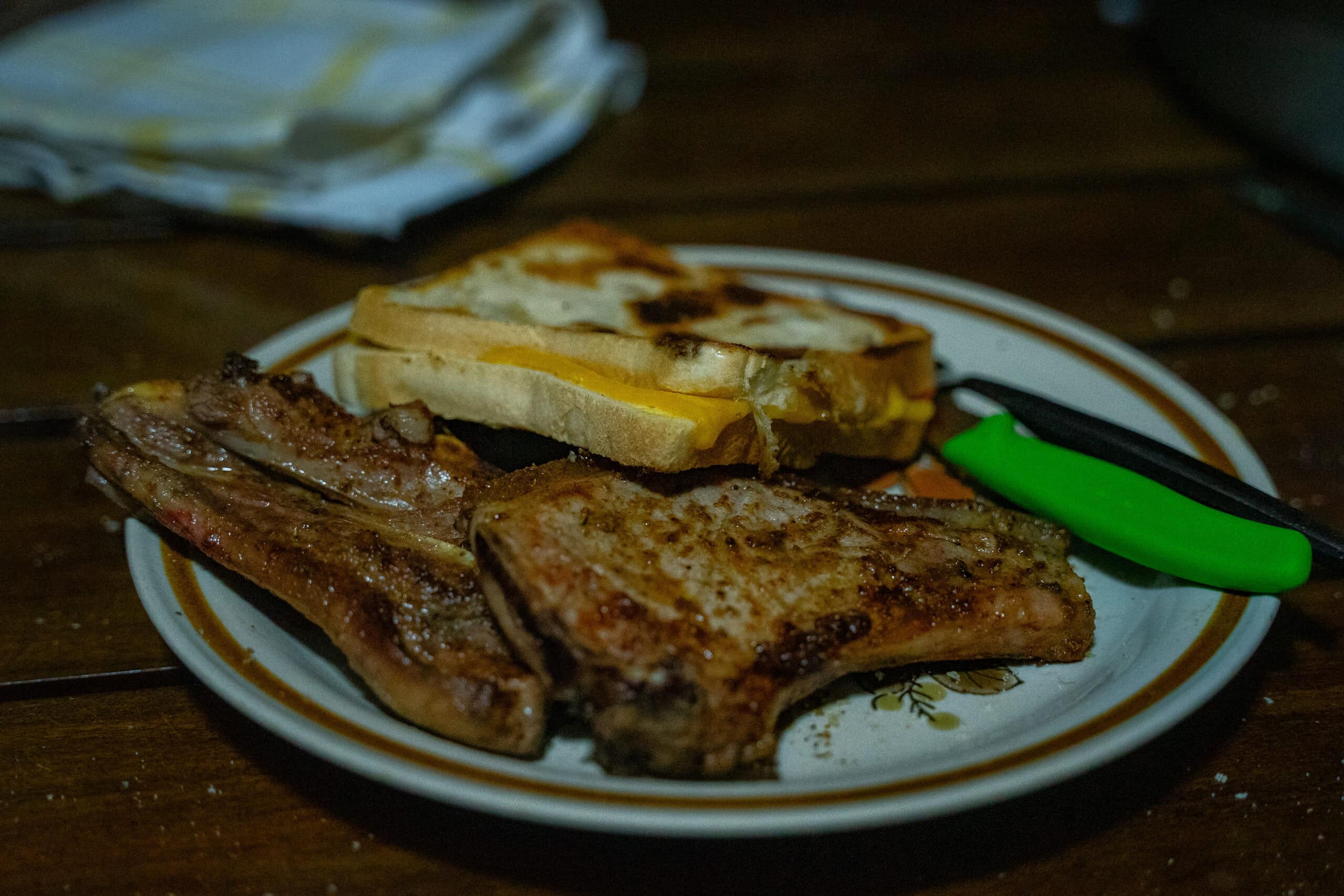 two pork chops and a braaibroodjie that I had for dinner on my solo Kruger trip. 