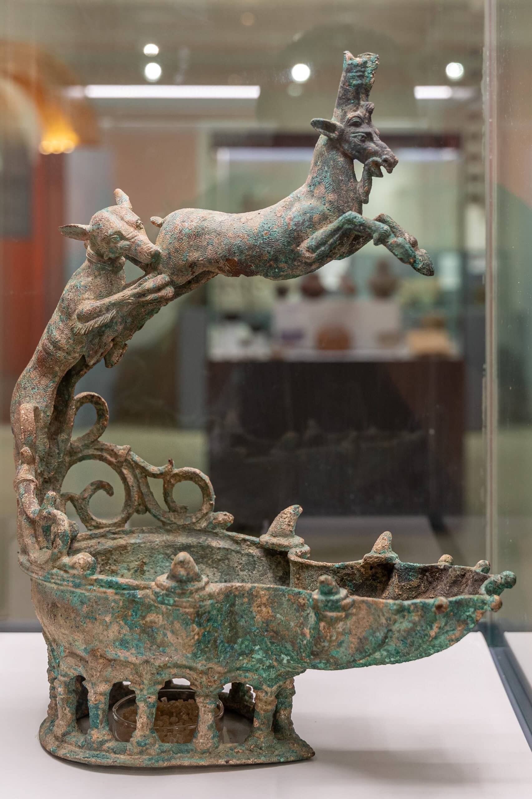 A bronze vessel depicting a fox catching a deer, National Museum of Ethiopia