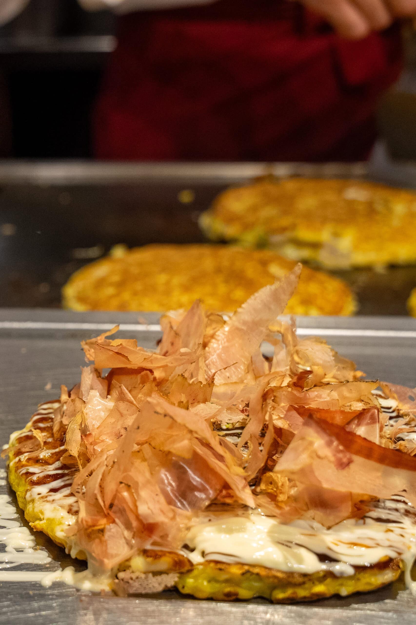 Osaka style okonomiyaki in Dotonburi