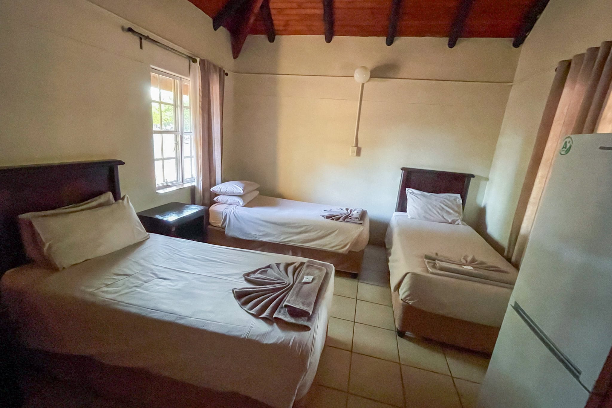 three single beds inside my EH3 Hut at Shingwedzi