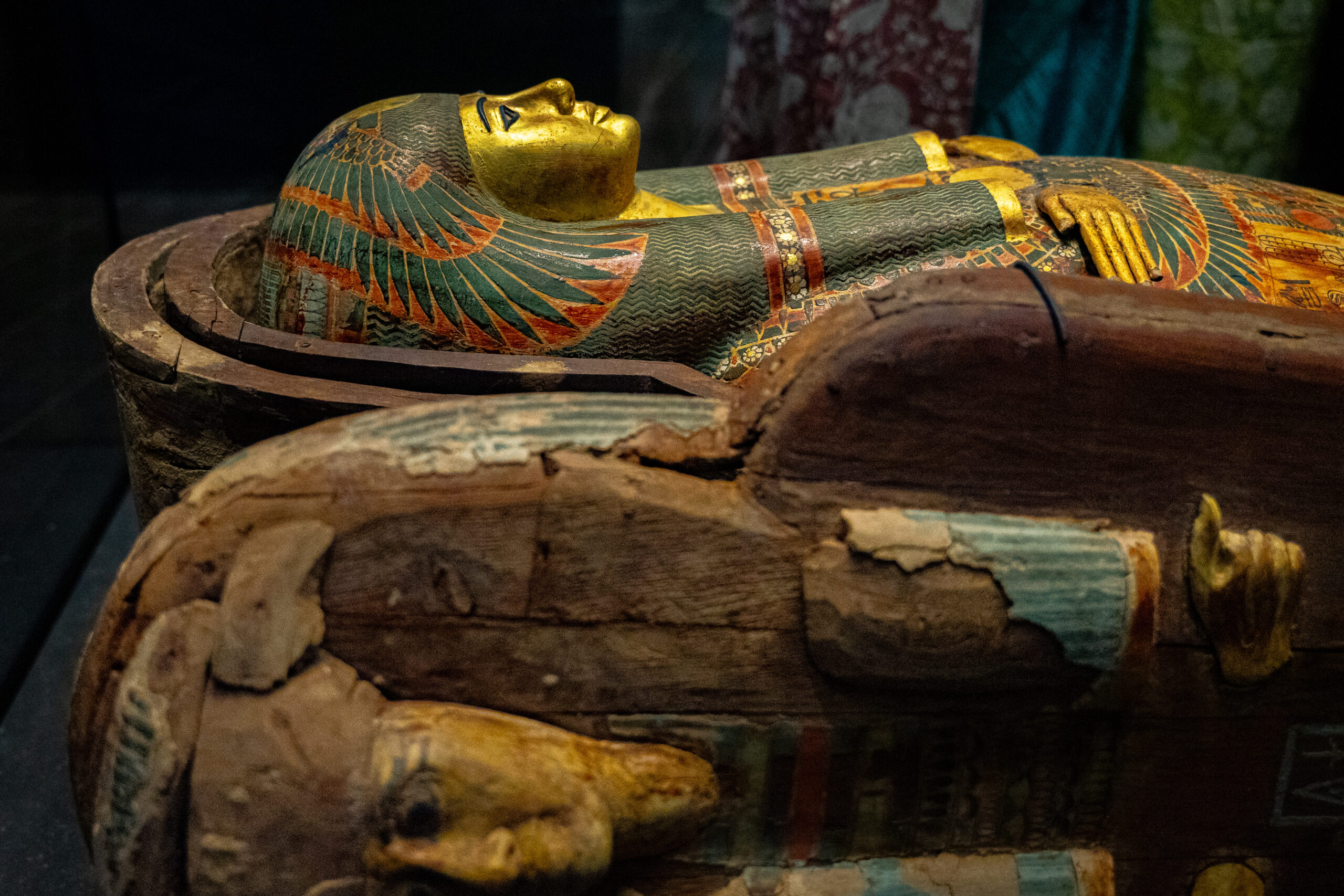 Egyptian sarcophagi inside the Louvre Abu Dhabi