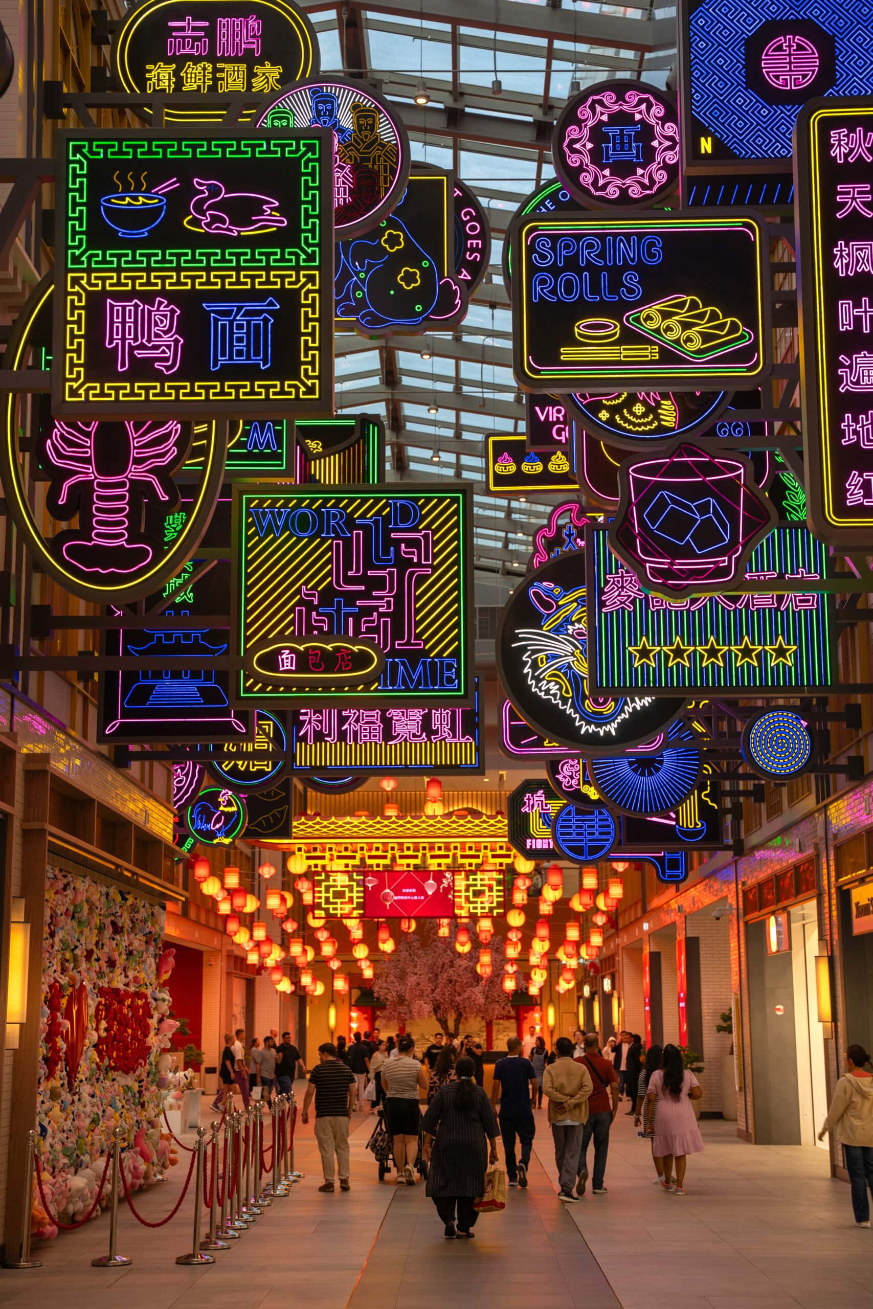 Neon displays inside Chinatown Dubai Mall