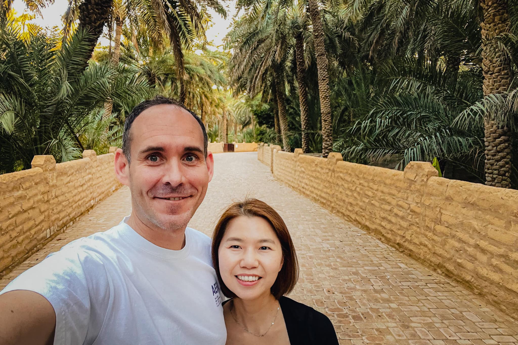 A selfie of us in the Al Ain Oasis. We lived in Al AIin for 18 months