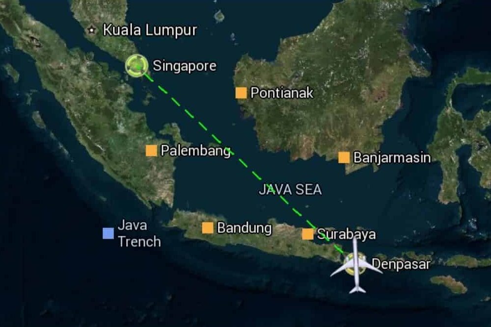 Singapore Airlines flight route from Bali Denpasar to Singapore