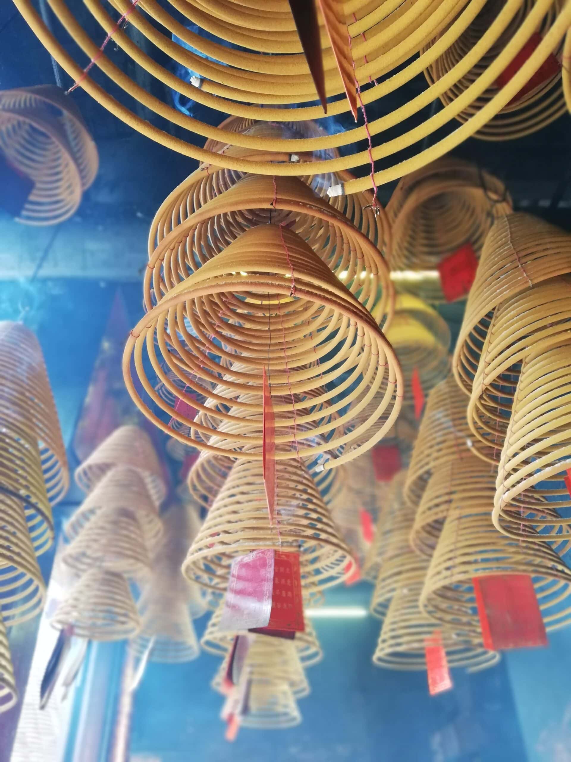 Incense coils inside a temple in Macau