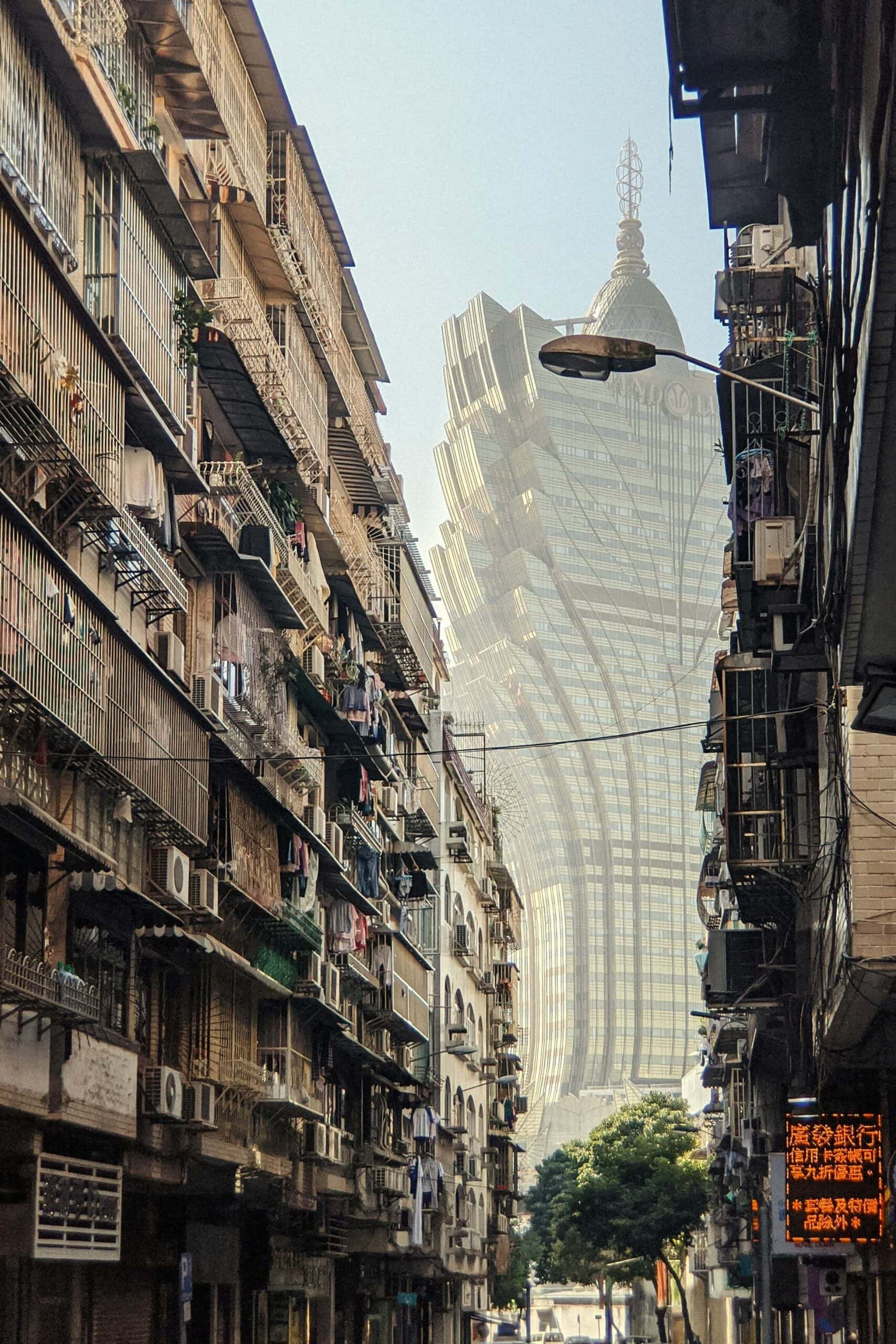 Grand Lisboa casino towers above residential buildings