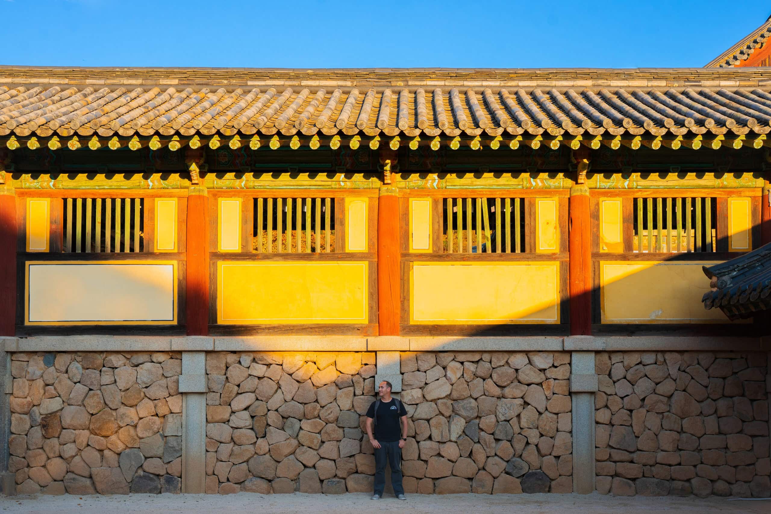 I am standing in front of a stone wall, Bulguksa temple, Gyeongju