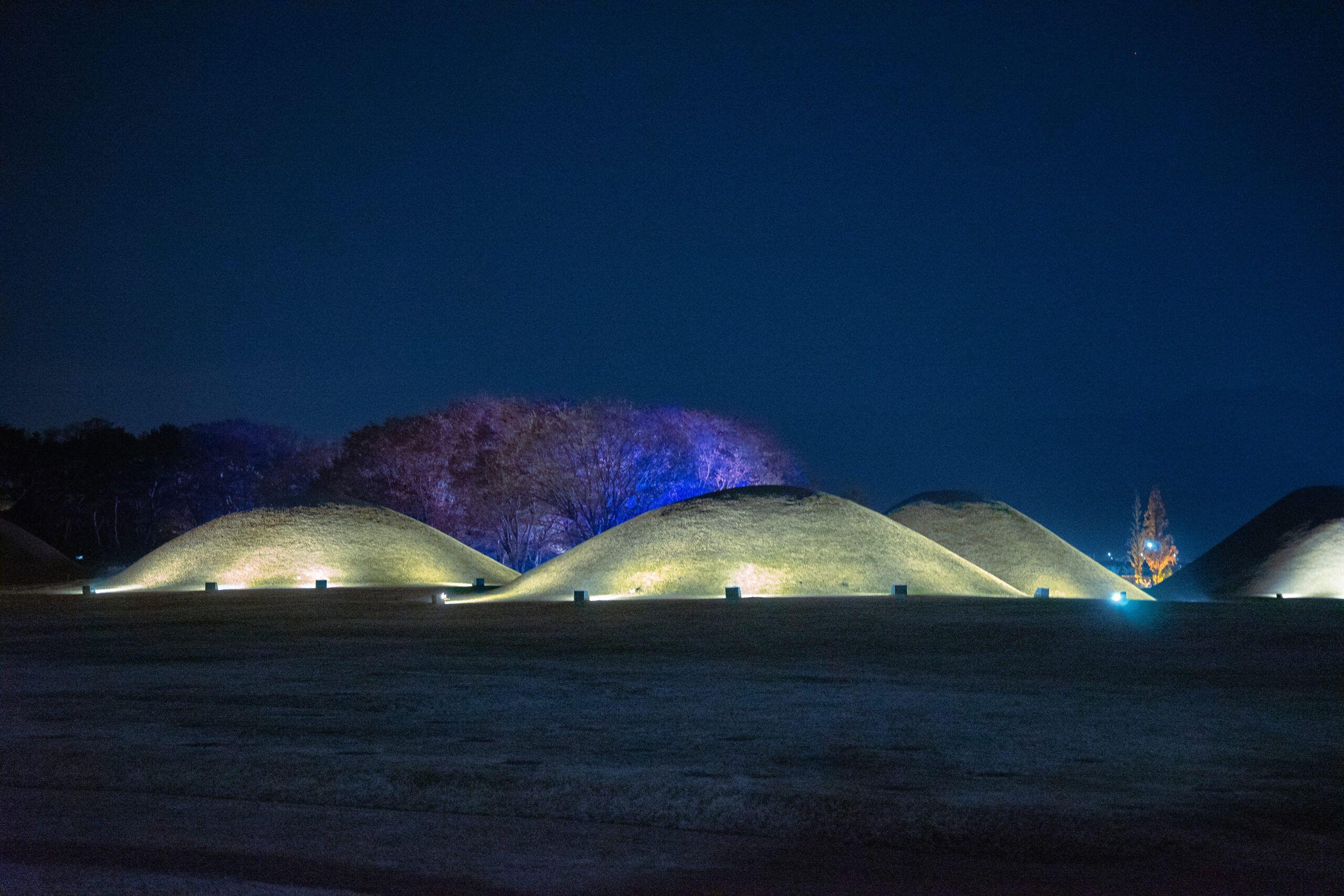 Gyeongju Tumuli lit up at night
