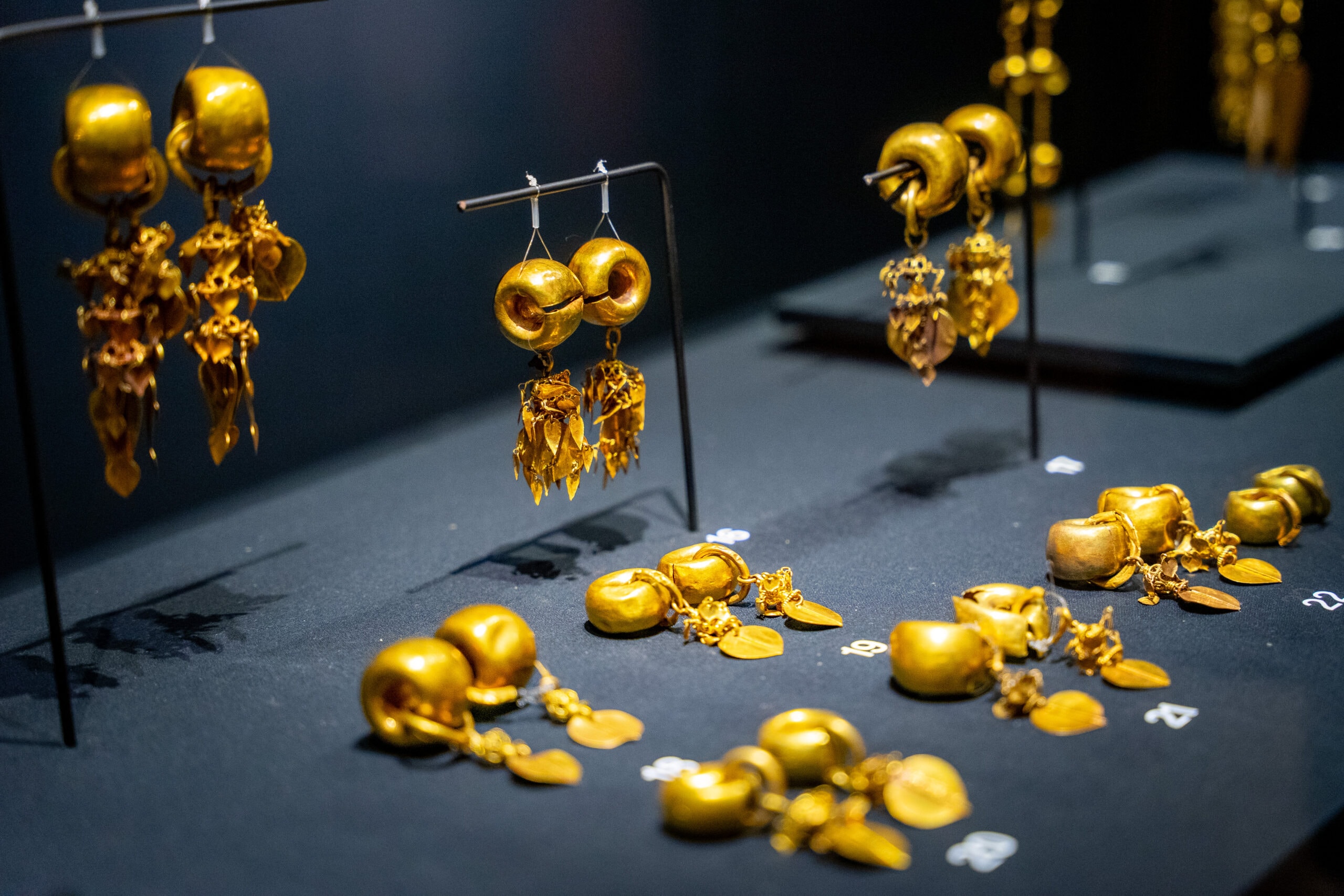 Gold earrings from the Silla Kingdom displayed at Gyeongju National Museum