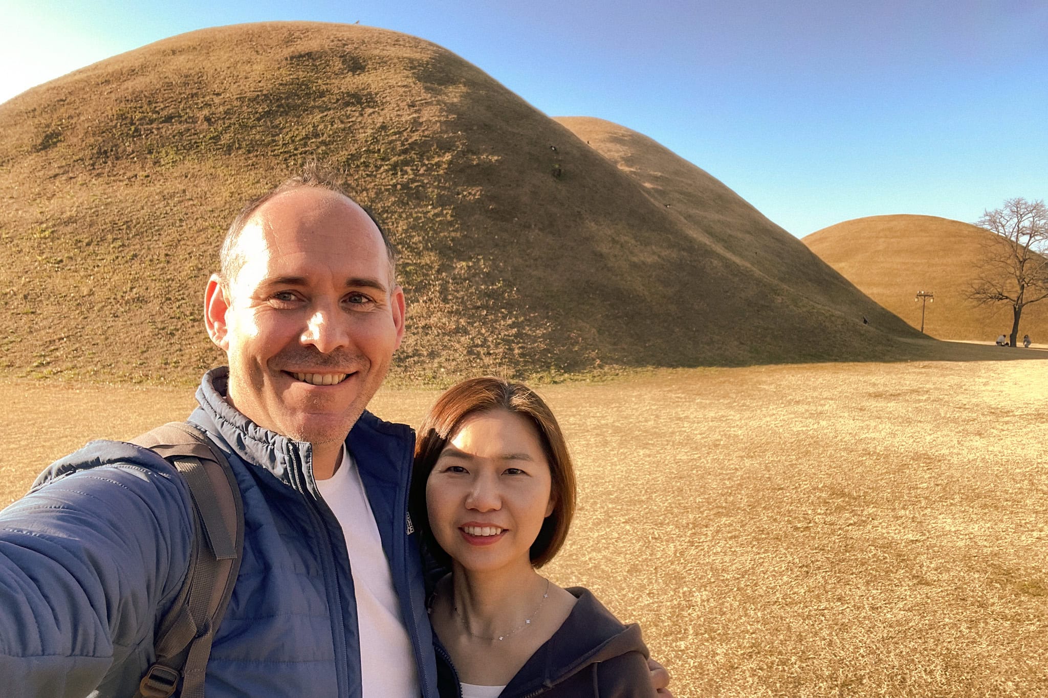 A selfie of us in front of the tumuli burial tombs in Gyeongju, South Korea