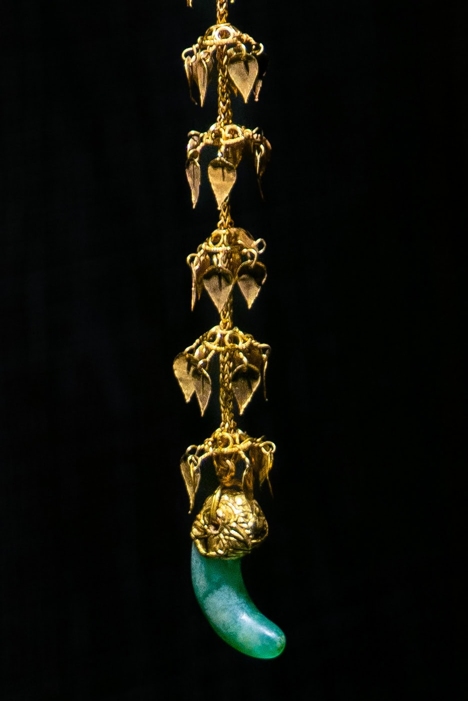 Detail of jade ornaments hanging from a Silla gold crown