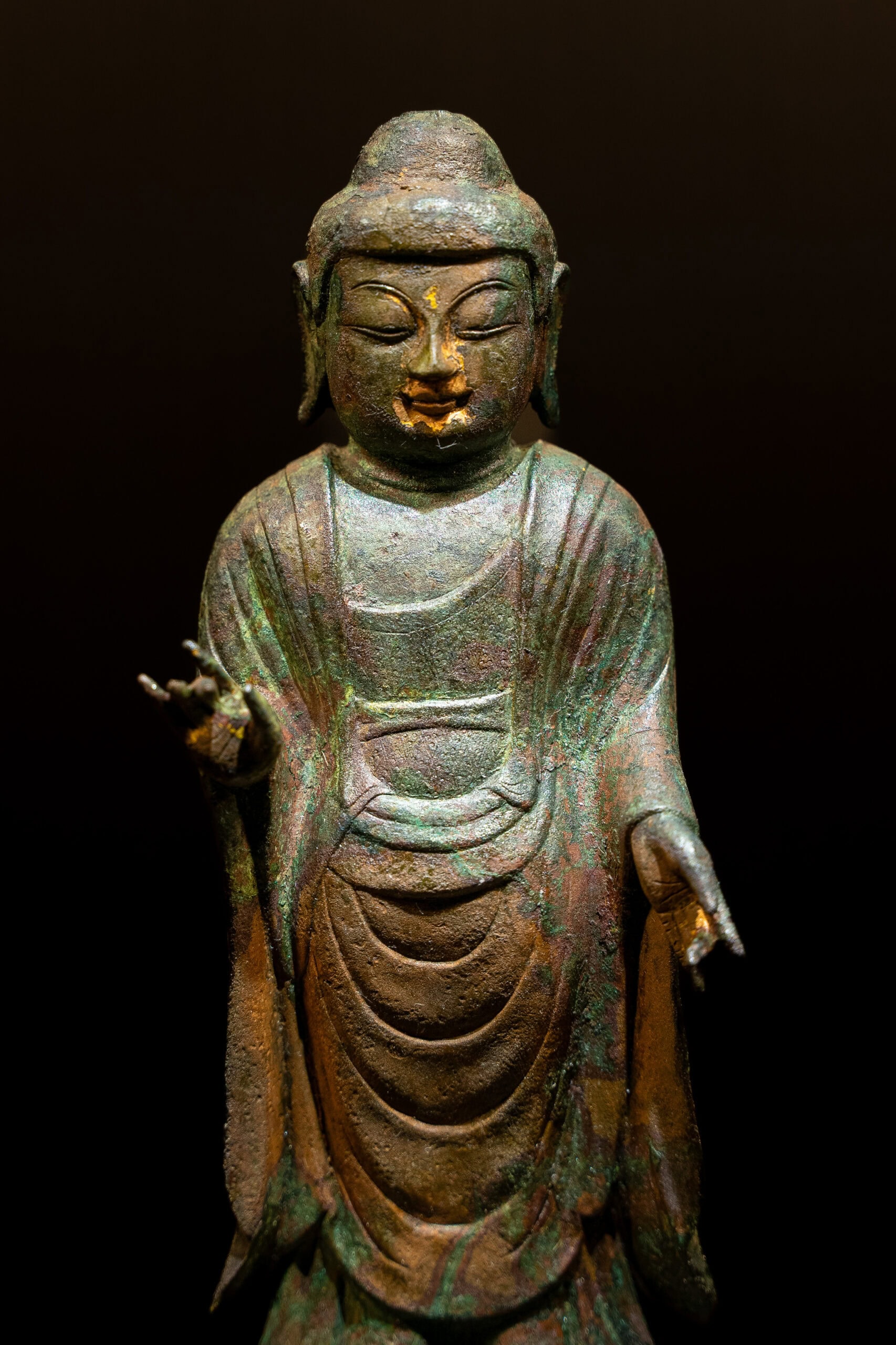 A small bronze Buddha statue from the Silla period at Gyeongju National Museum