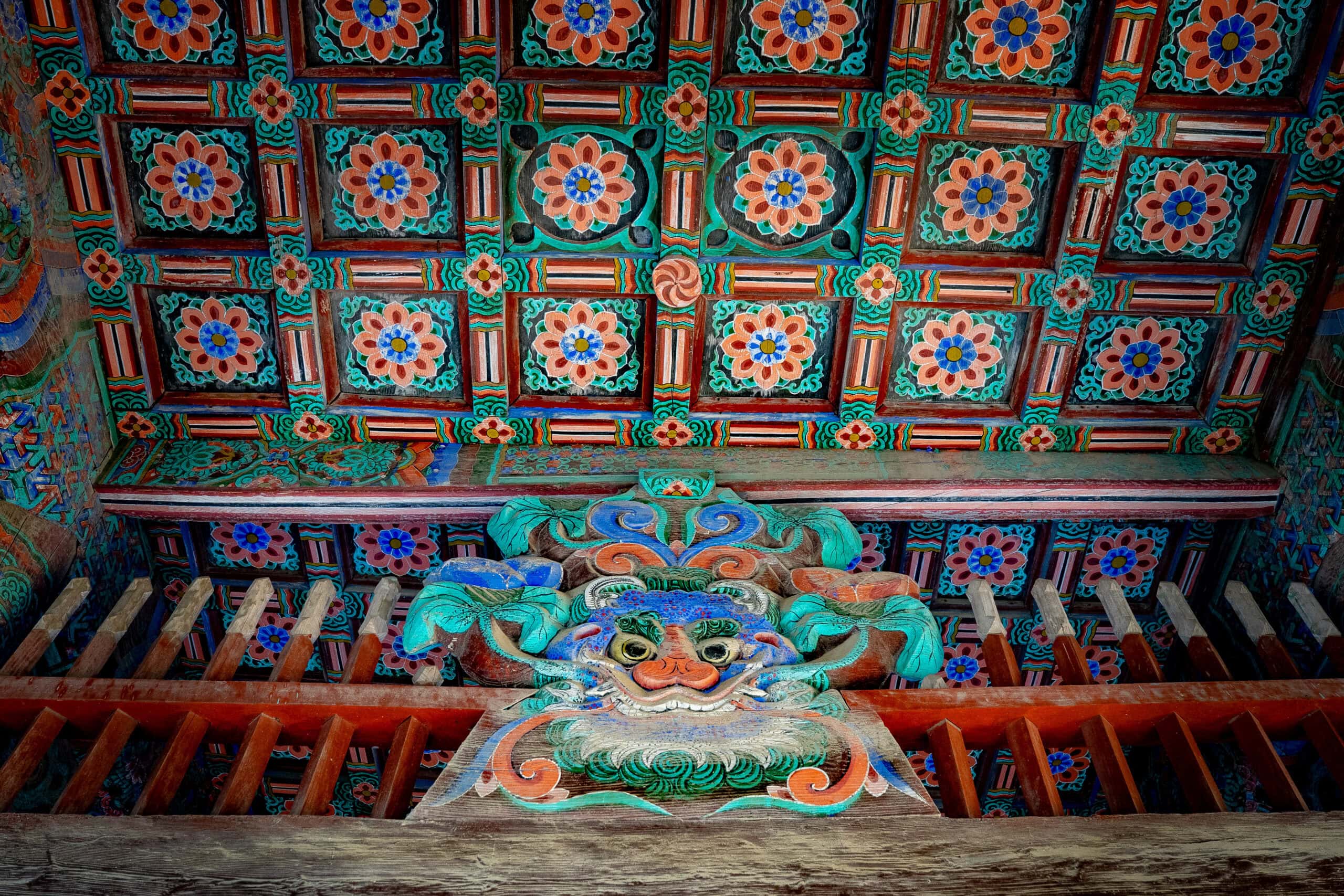 Mythical creature painted on the ceiling of Bulguksa Temple