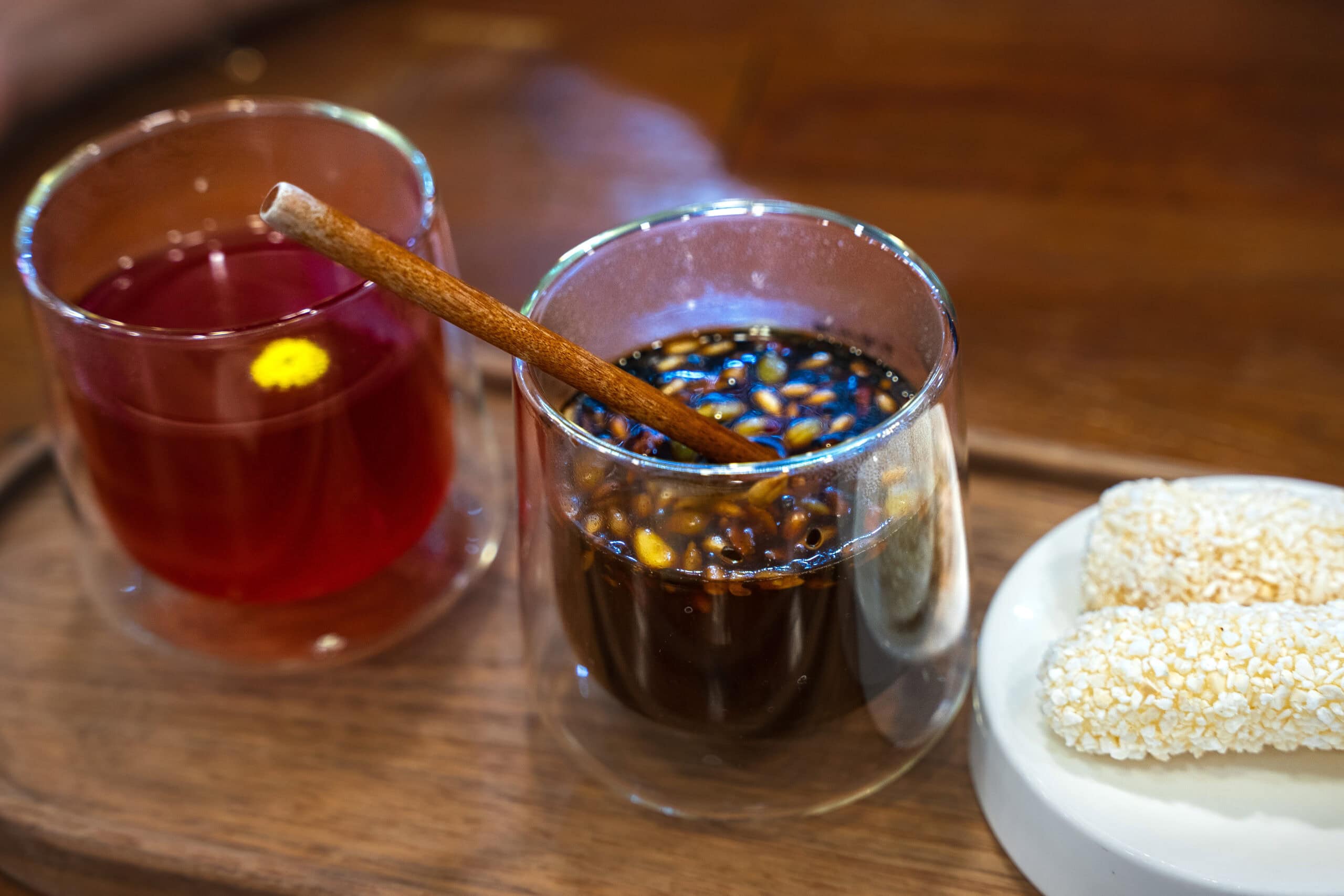 two glasses of herbal medicine tea we had in Yangnyeongsi Market