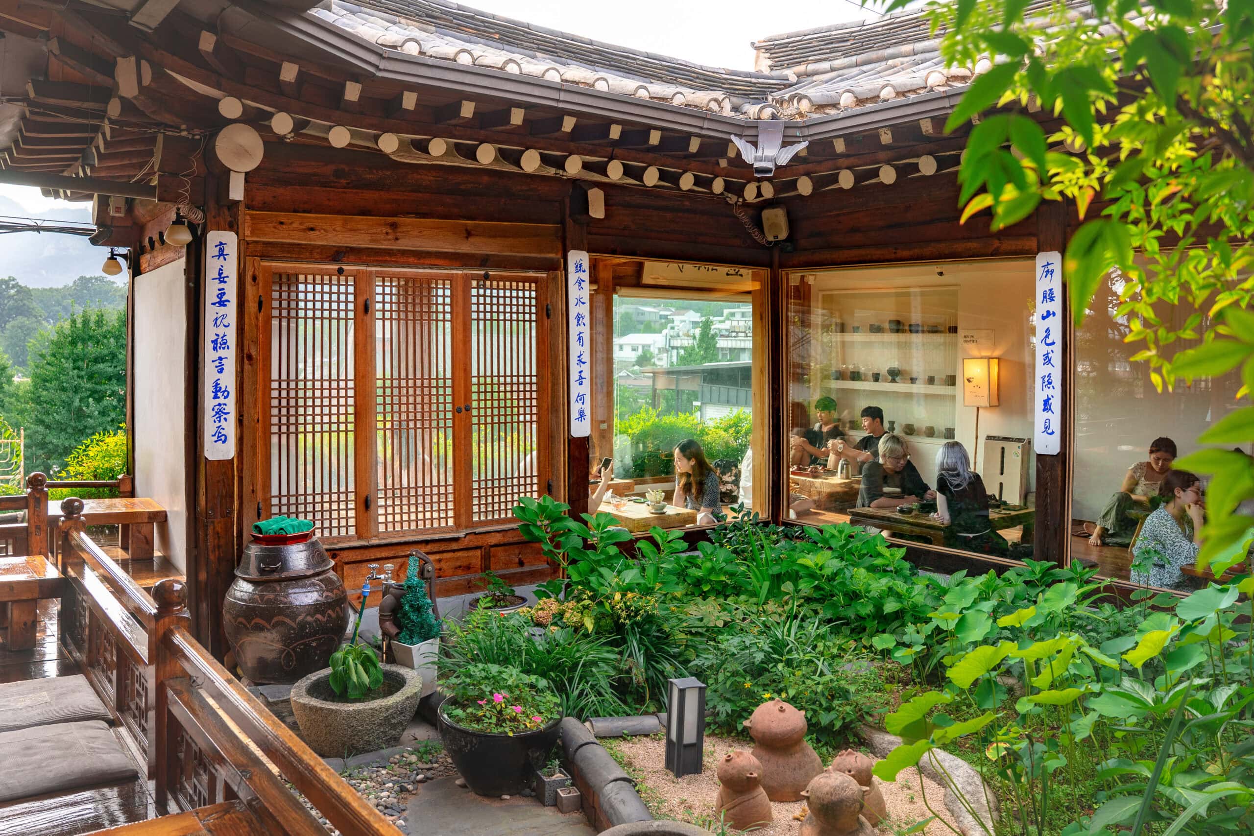 A traditional teahouse in Seoul where customers sit on the floor