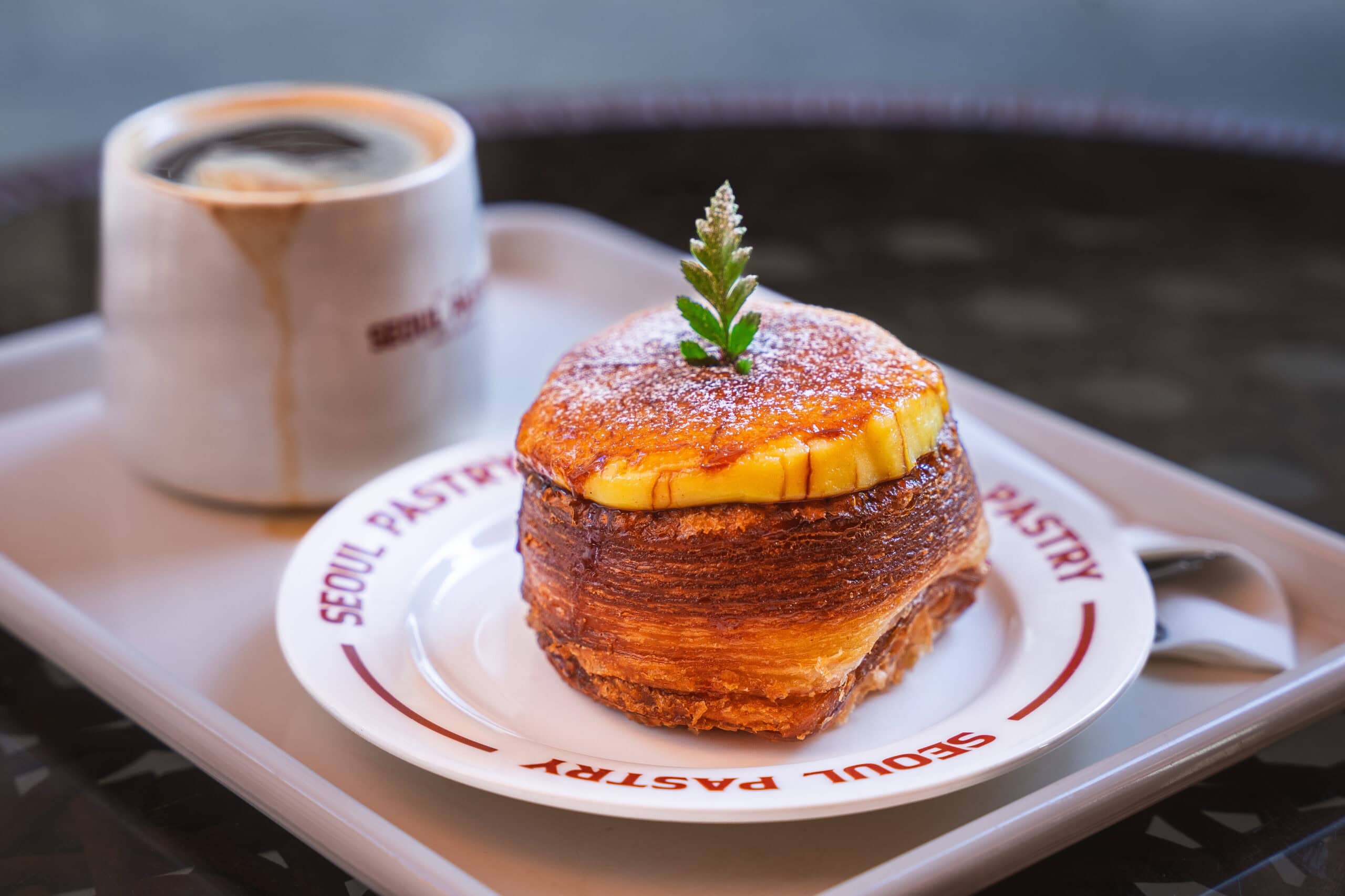 Close up of the crème brûlée cronut we had at Seoul Pastry