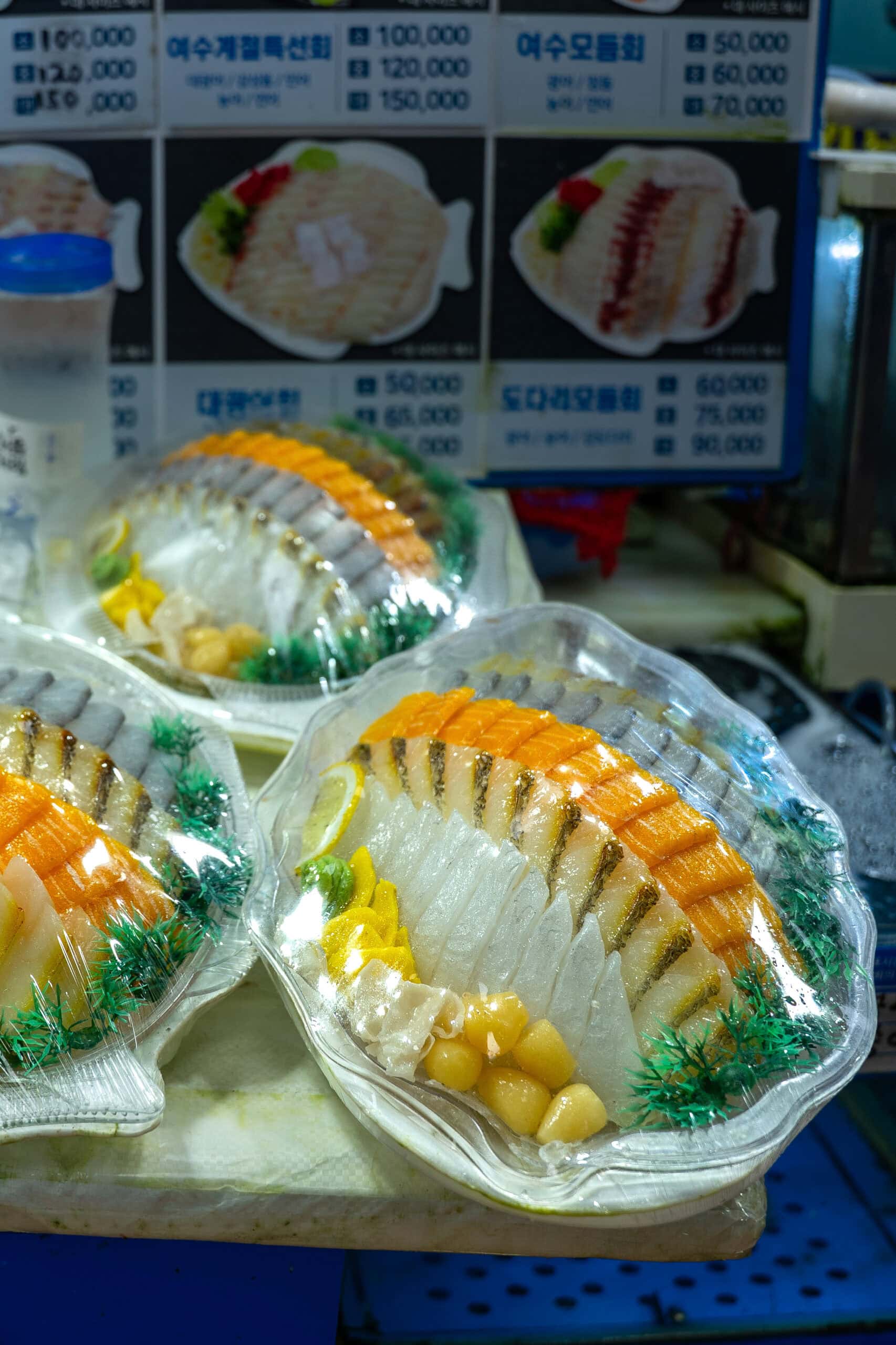Wax displays of sashimi at Noryangjin Fisheries Wholesale Market