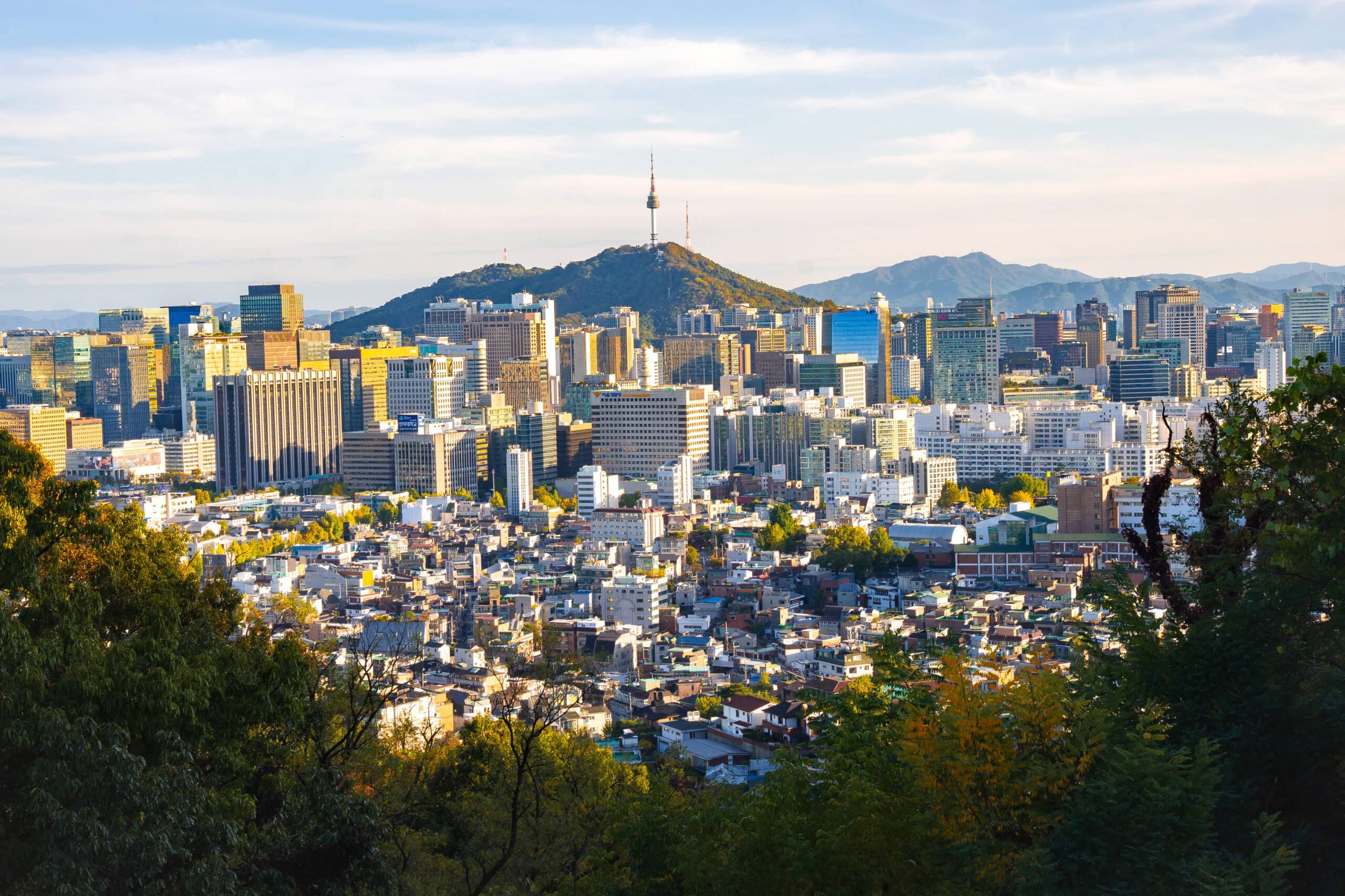  A fantastic city view of Seoul with N Seoul Tower on Namsan at the centre, seen from the deck of The Forest Chosochaekbang