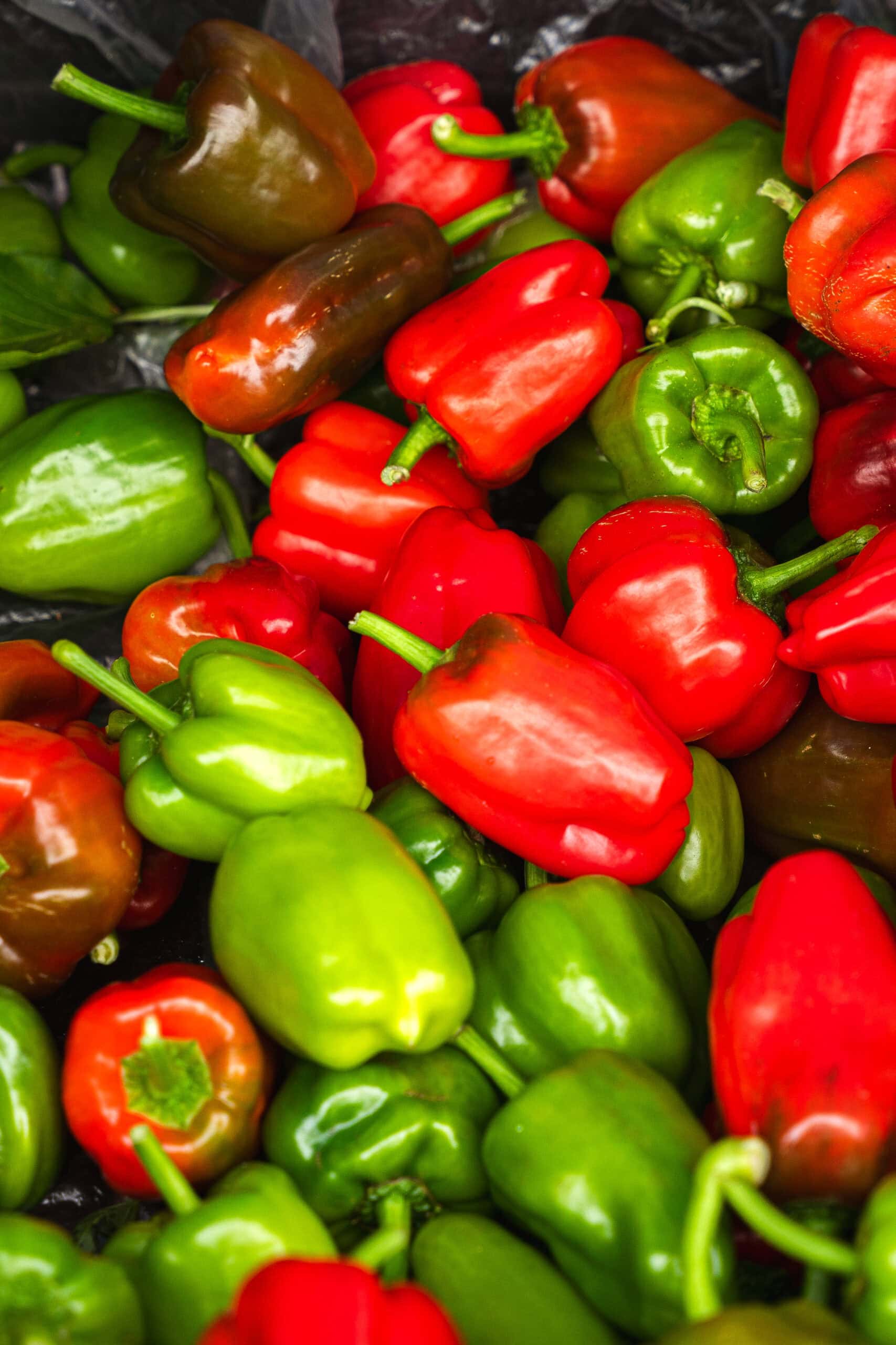 Red and green capsicums for sale at the Barossa Farmers Market, South Australia