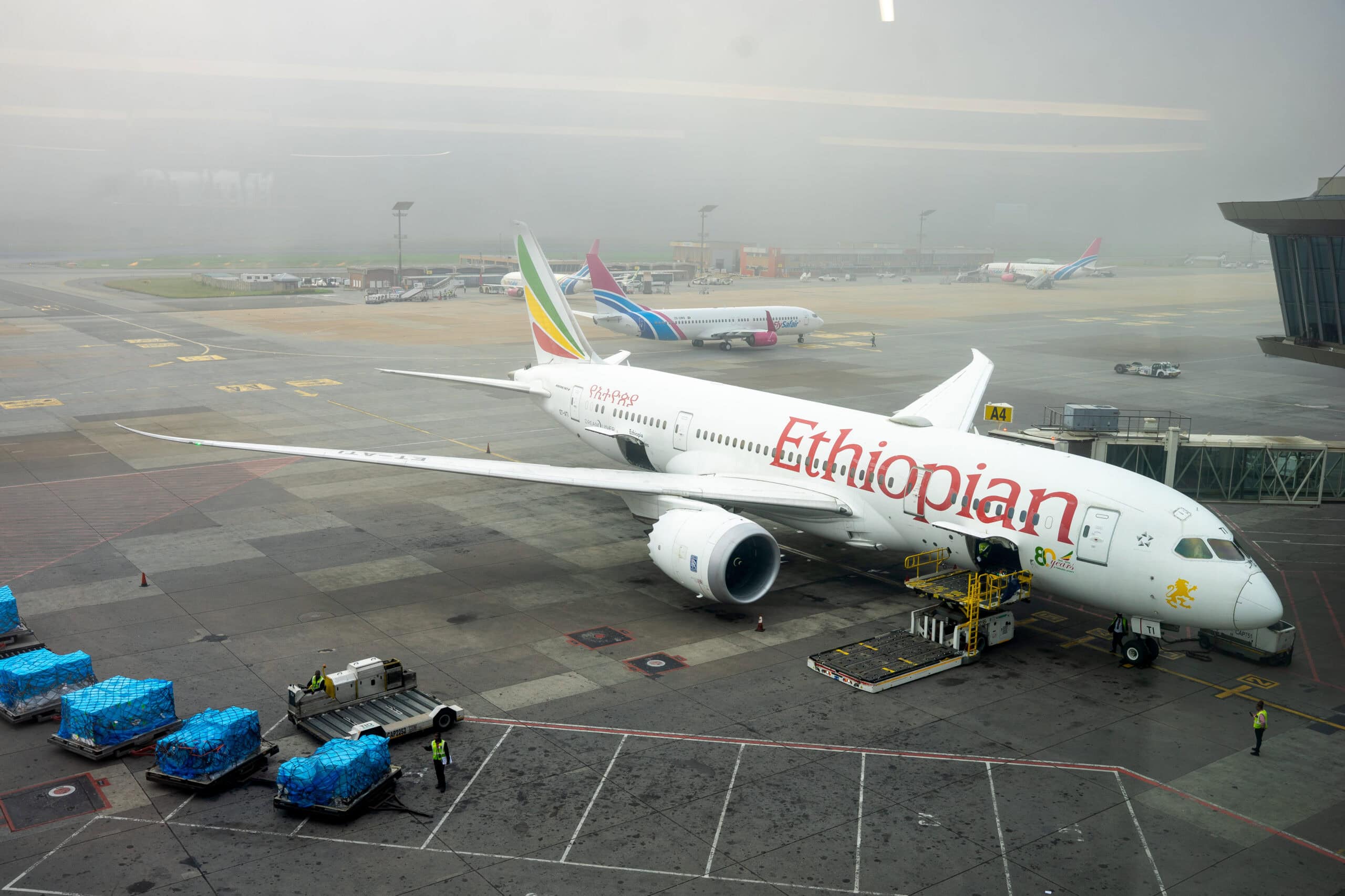 Ethiopian Airlines Boeing 787 Dreamliner at OR Tambo International Airport in Johannesburg, South Africa