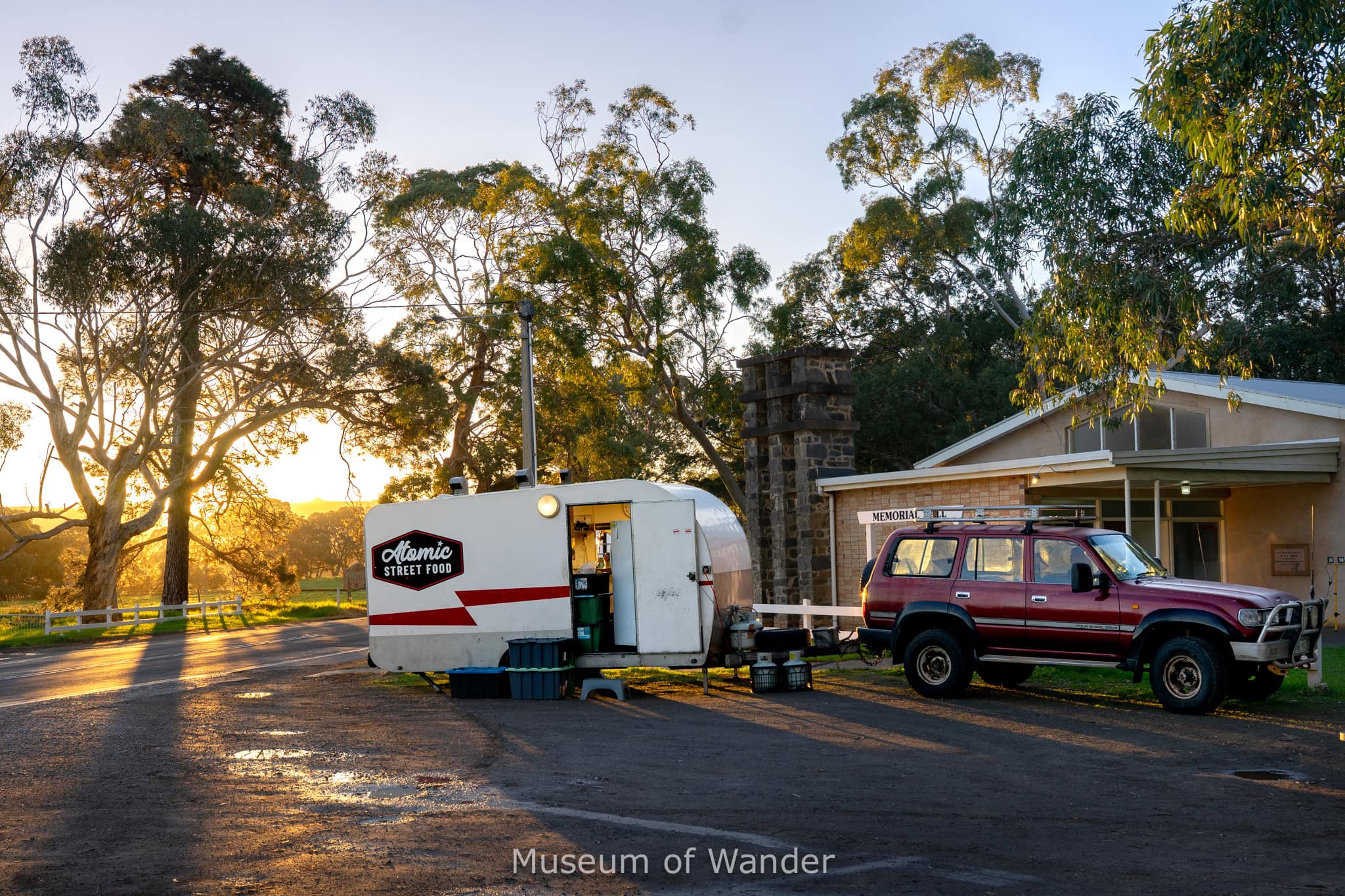 A food caravan of Atomic Street Food stands outside the Hindmarsh Valley Memorial Hall for during the Wednesday Night Market
