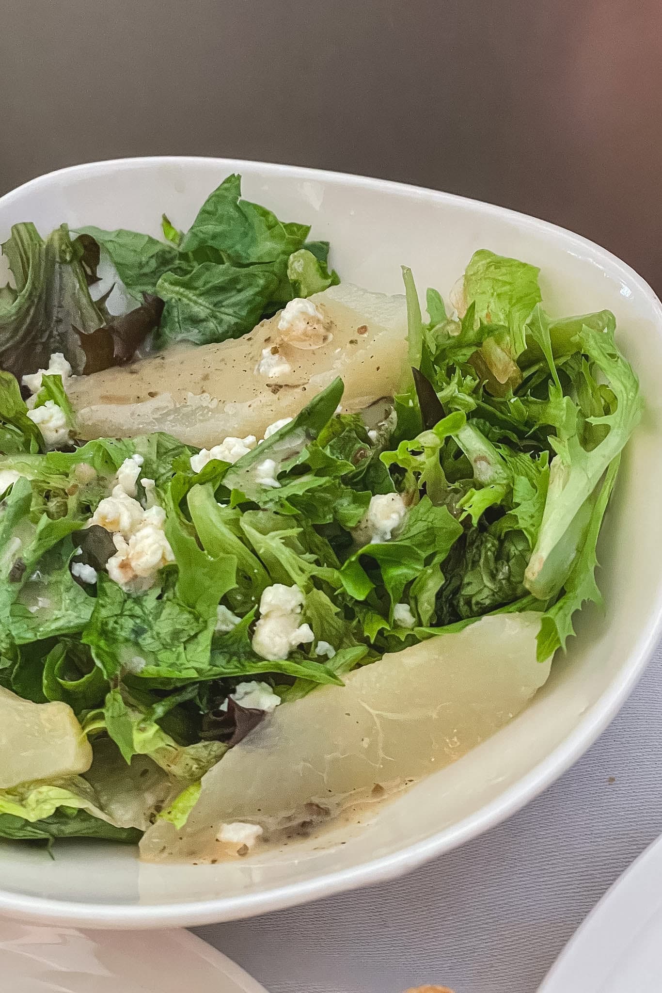 Salad with cheese and pear starter on Ethiopian Airlines Business Class