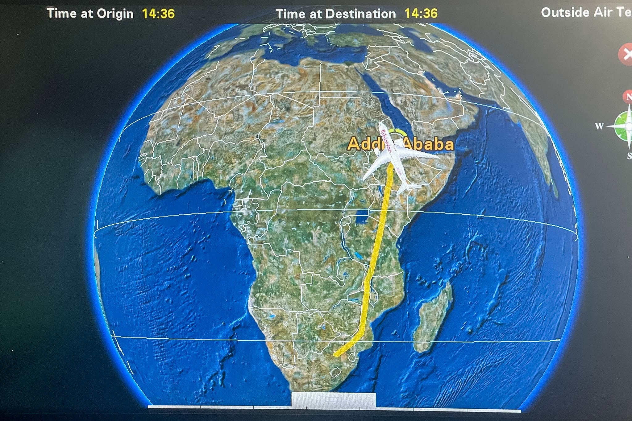 Johannesburg to addis Ababa flight map on Ethiopian Airlines flight ET848