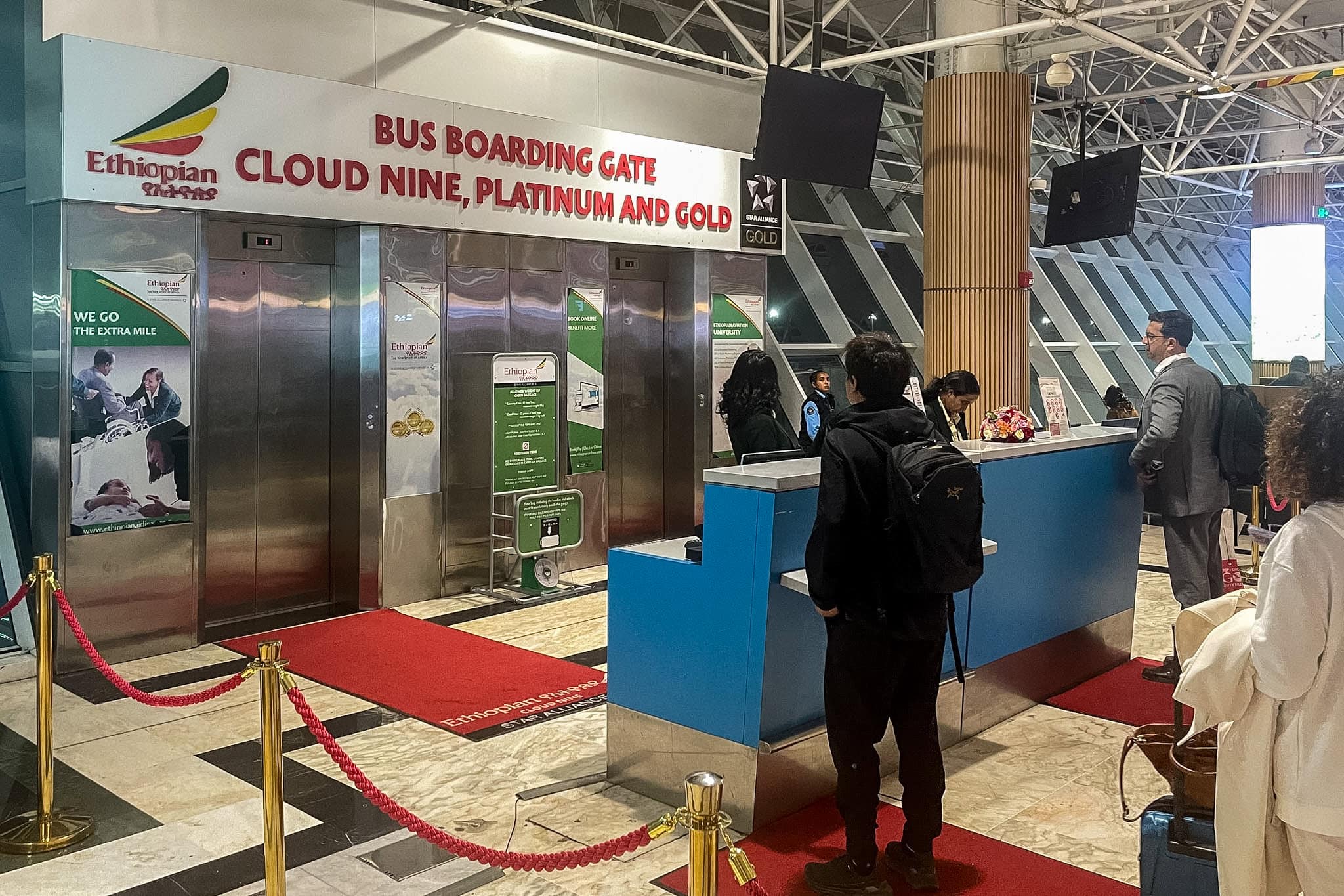 The bus boarding gate dedicated exclusively for Business class travelers on Ethiopian Airlines