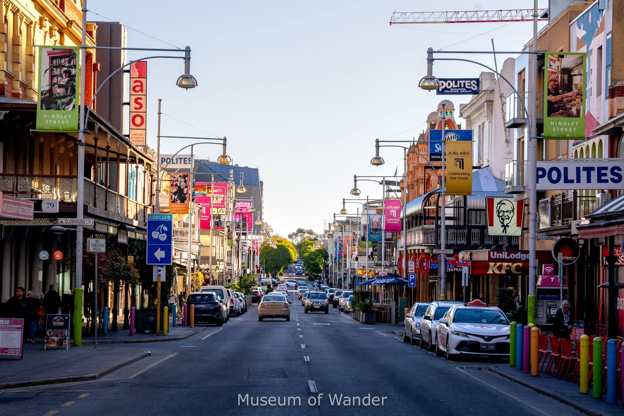 Looking down Hindley Street toward the Parklands