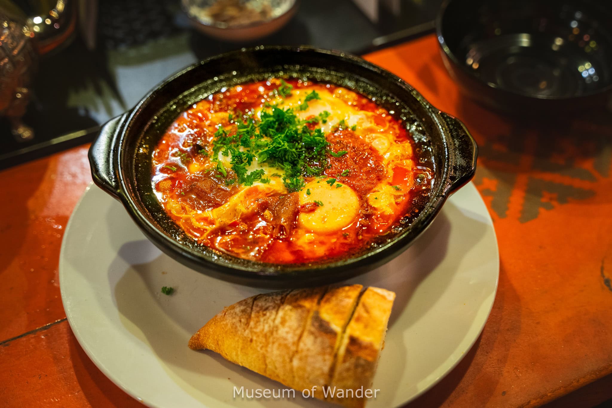 Our Chakchouka with spicy Merguez sausage that we had at Le Souk